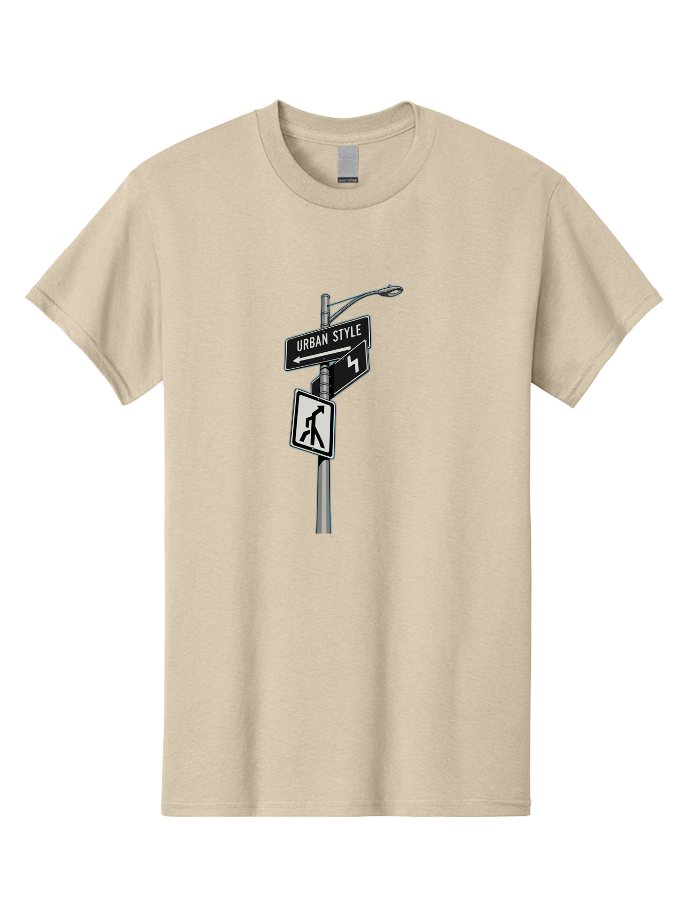 Urban-Style-5 Men'S Graphic Tee, 100% Cotton, Comfortable Casual Summer Wear, Machine Washable, Street Signs, Urban Direction, Street Style, Black And White, Directional Signs, City Life, Pedestrian Crossing, Street Lamp Bad876