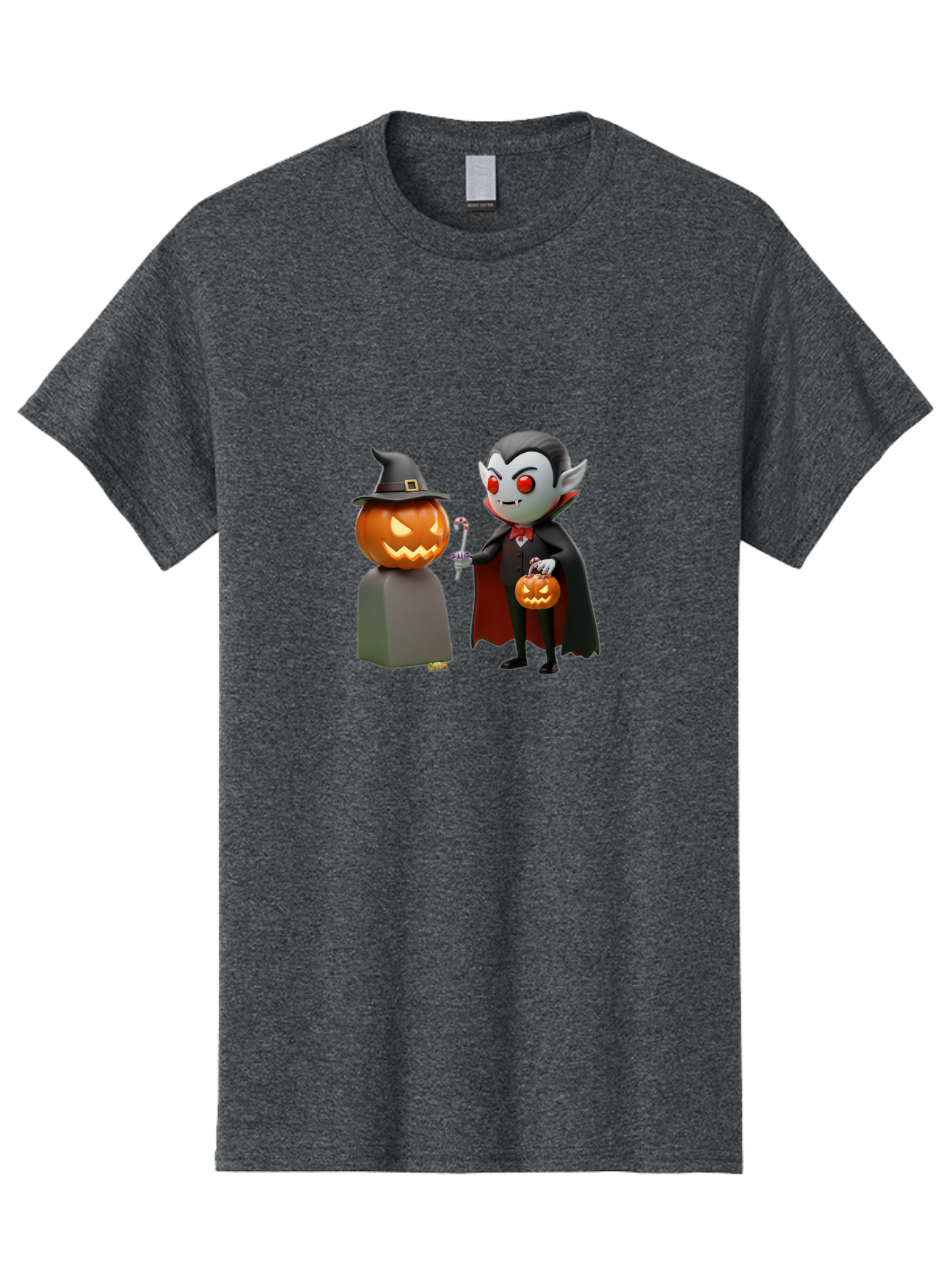 Vampire-And-Jack-O-Lantern Men'S Graphic Tee, 100% Cotton, Comfortable Casual Summer Wear, Machine Washable, Vampire Character, Jack-O-Lantern, Halloween Theme, Cartoon Style, Spooky Atmosphere, 3D Illustration, Trick Or Treat, Gothic, Fantasy Bad879