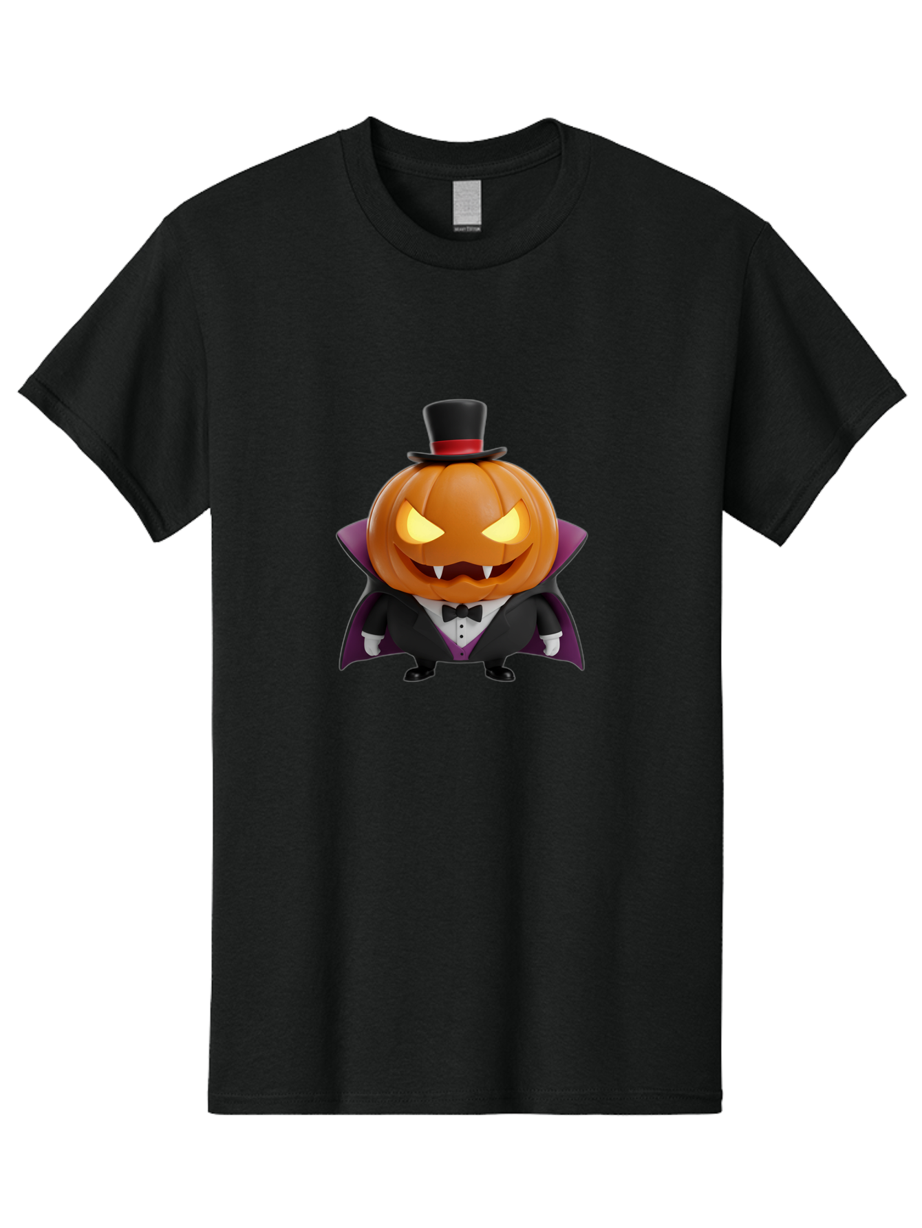 Vampire-Jack-O-Lantern Men'S Graphic Tee, 100% Cotton, Comfortable Casual Summer Wear, Machine Washable, Vampire Jack-O-Lantern, Halloween Character, Cartoon Pumpkin, Fangs, Top Hat, Tuxedo, Cape, Spooky, Halloween Decor, Autumnal Theme, Bad880