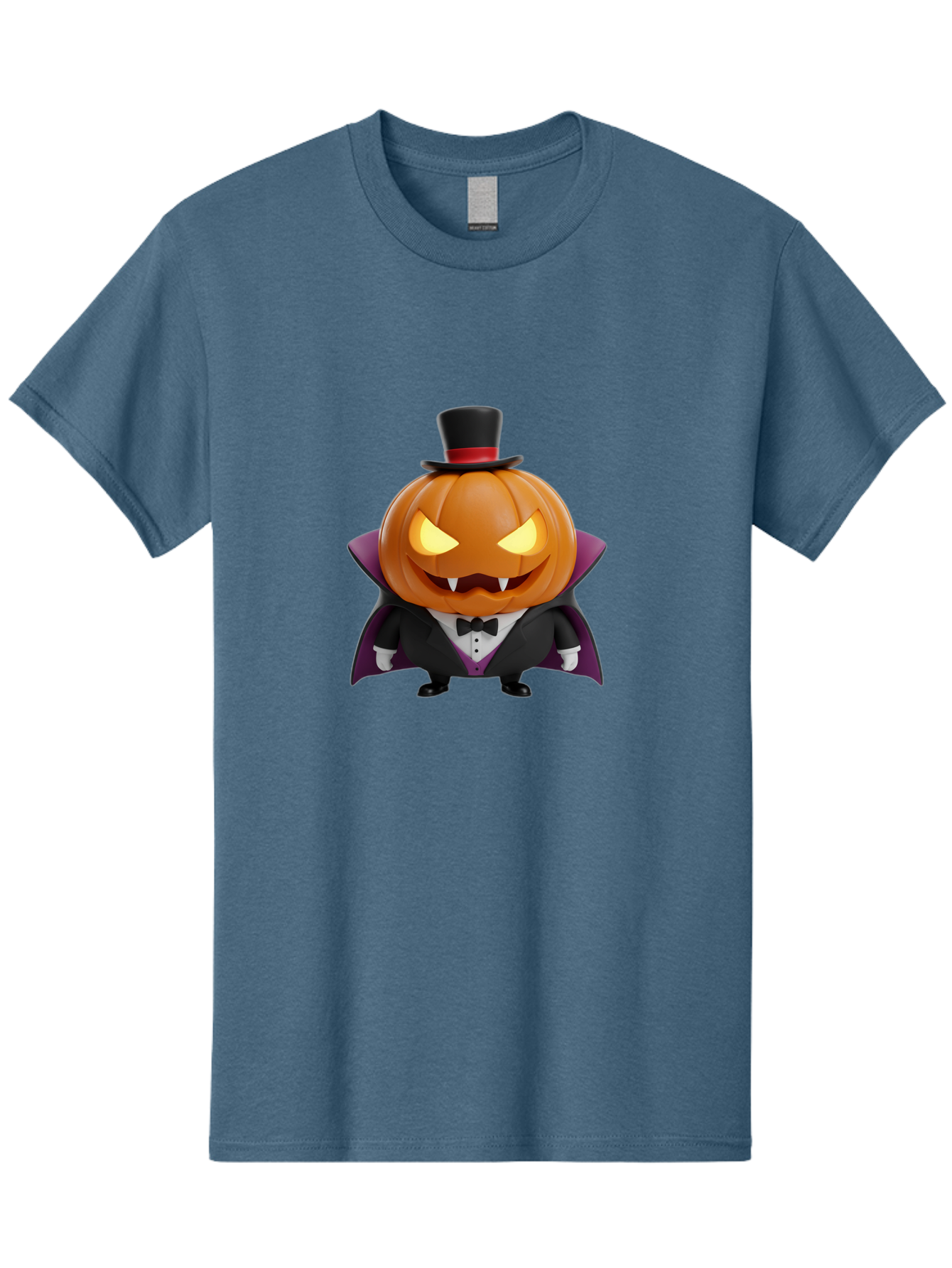 Vampire-Jack-O-Lantern Men'S Graphic Tee, 100% Cotton, Comfortable Casual Summer Wear, Machine Washable, Vampire Jack-O-Lantern, Halloween Character, Cartoon Pumpkin, Fangs, Top Hat, Tuxedo, Cape, Spooky, Halloween Decor, Autumnal Theme, Bad880