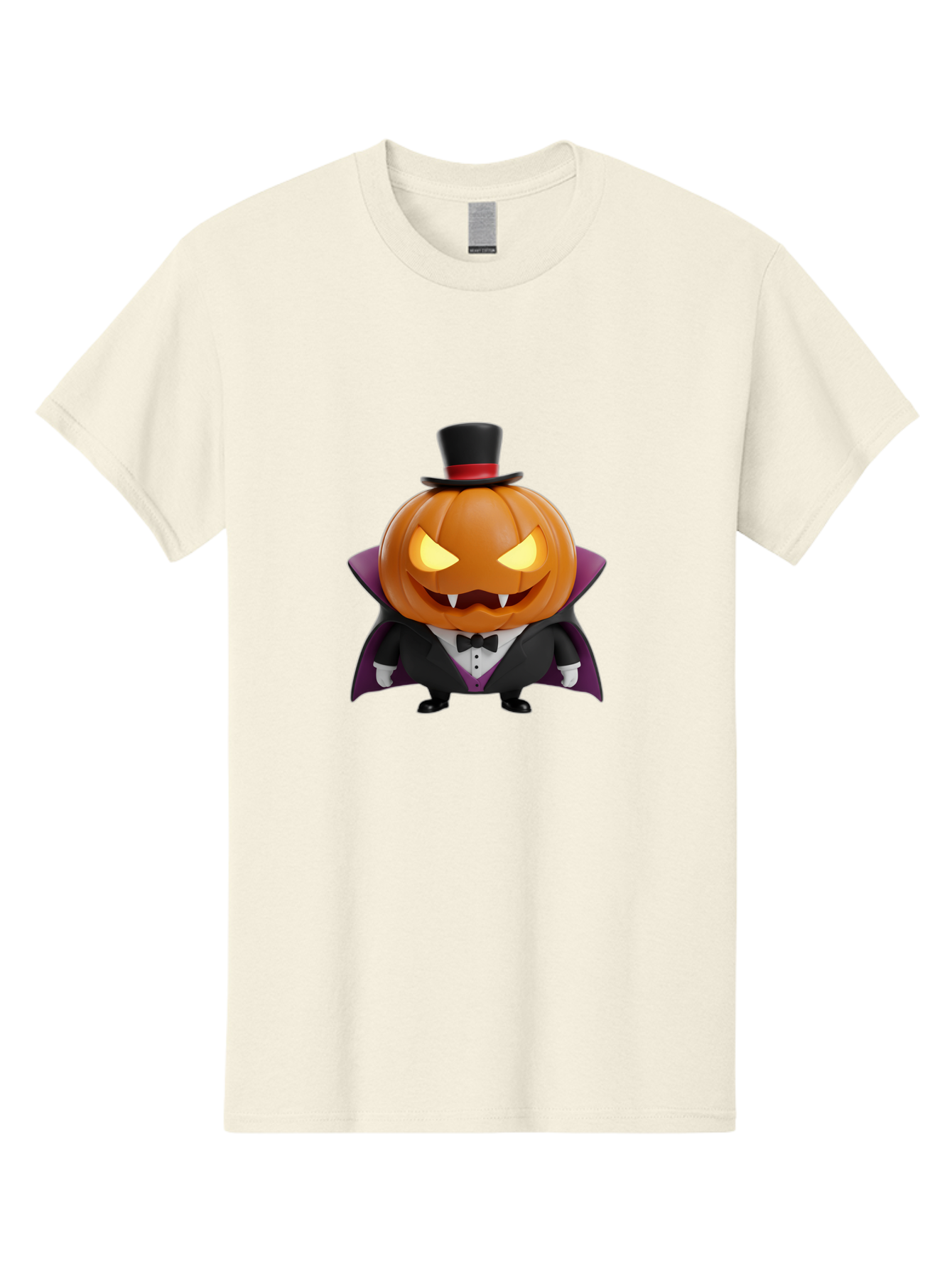 Vampire-Jack-O-Lantern Men'S Graphic Tee, 100% Cotton, Comfortable Casual Summer Wear, Machine Washable, Vampire Jack-O-Lantern, Halloween Character, Cartoon Pumpkin, Fangs, Top Hat, Tuxedo, Cape, Spooky, Halloween Decor, Autumnal Theme, Bad880