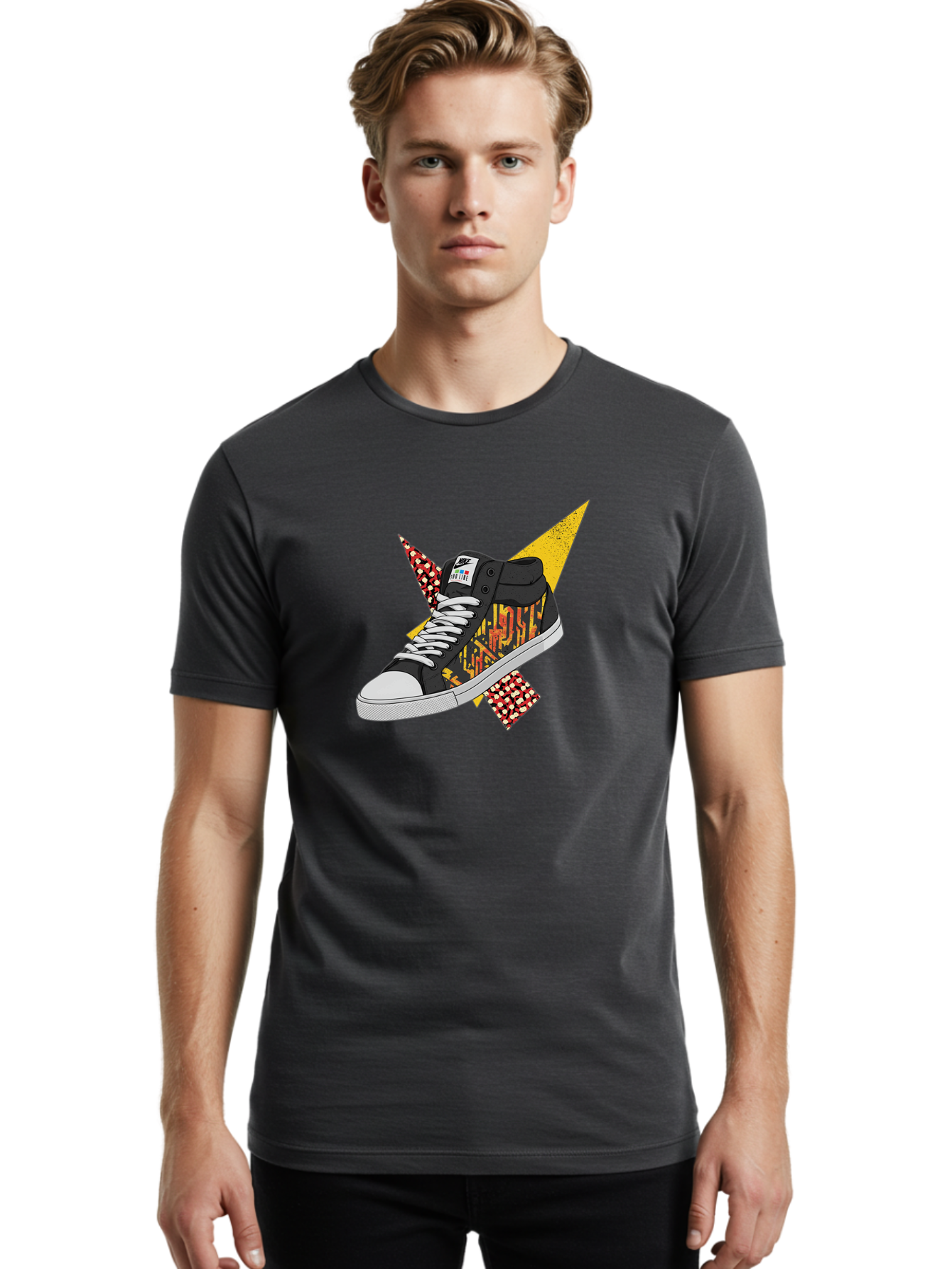 Vans Men'S Graphic Tee, 100% Cotton, Comfortable Casual Summer Wear, Machine Washable, Nike Sb Sneakers, Black And Yellow Design, White Laces, Streetwear Fashion, Skateboarding Shoes, Bold Graphics, Colorful Accents, Youth Culture Bad882