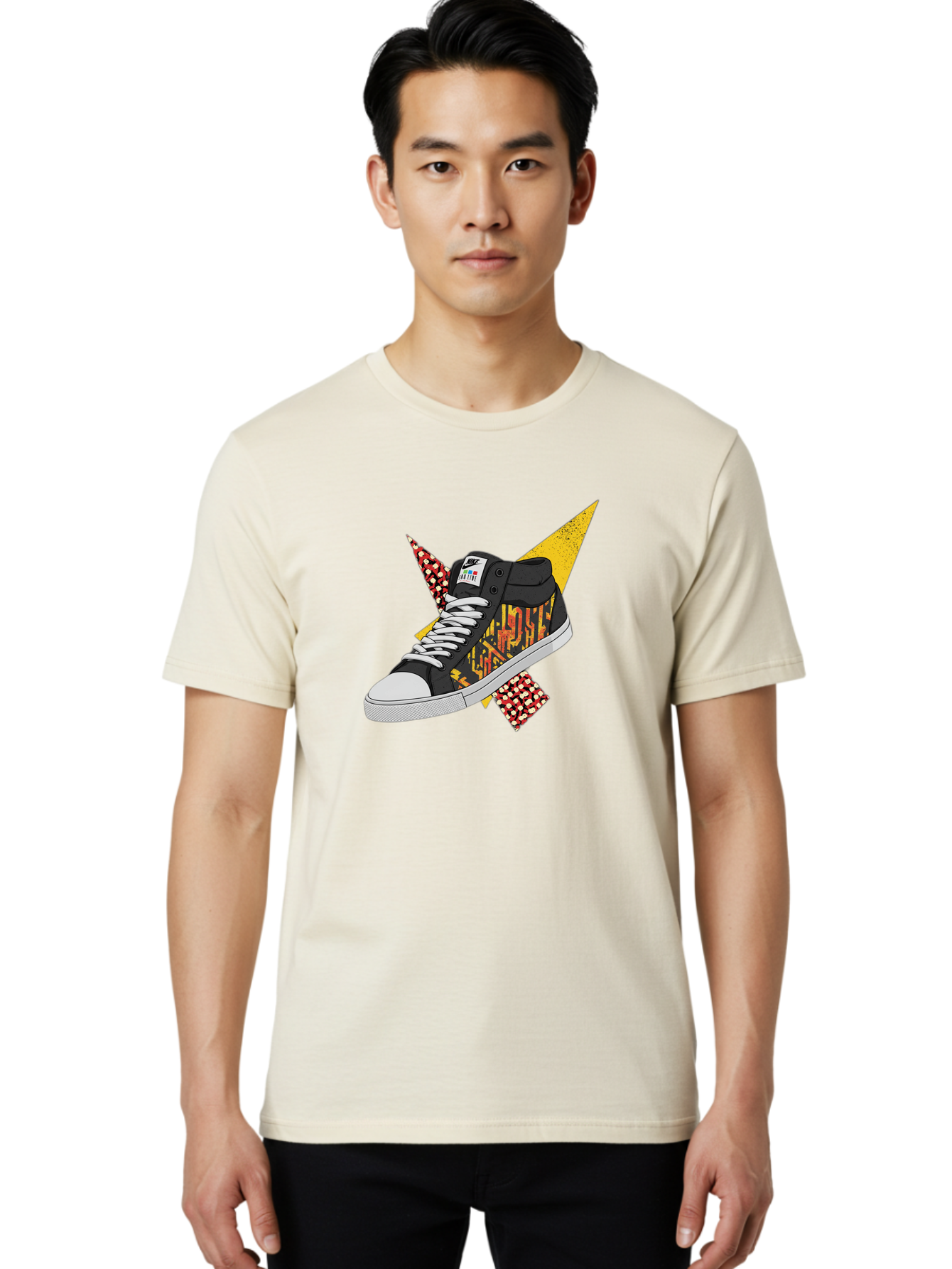 Vans Men'S Graphic Tee, 100% Cotton, Comfortable Casual Summer Wear, Machine Washable, Nike Sb Sneakers, Black And Yellow Design, White Laces, Streetwear Fashion, Skateboarding Shoes, Bold Graphics, Colorful Accents, Youth Culture Bad882