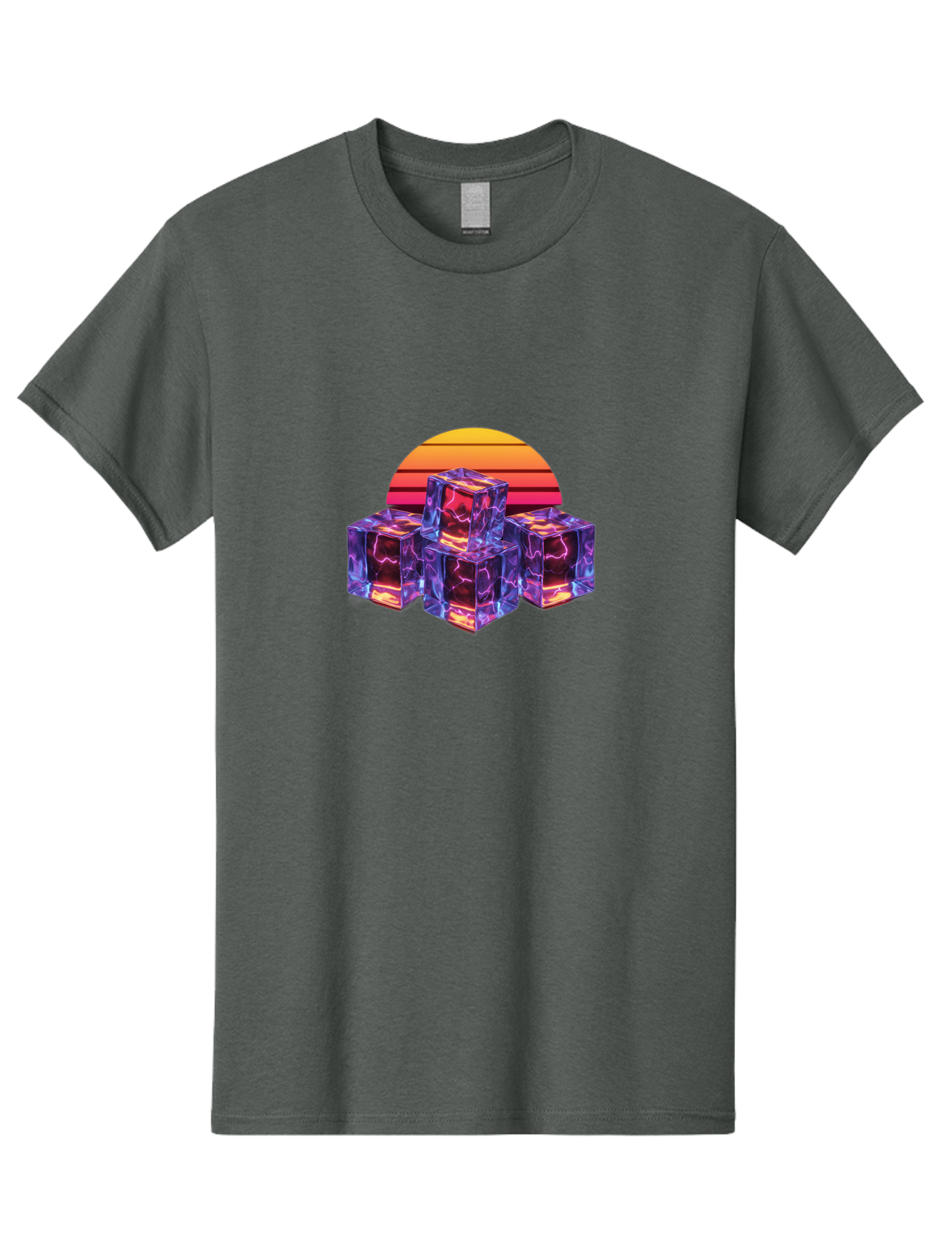 Vaporwave-Cubes Men'S Graphic Tee, 100% Cotton, Comfortable Casual Summer Wear, Machine Washable, Vaporwave Art, Retro Futuristic Style, Neon Lights, Glowing Cubes, 80S Aesthetic, Synthwave, Futuristic Landscape, Retro Colors, Bad884