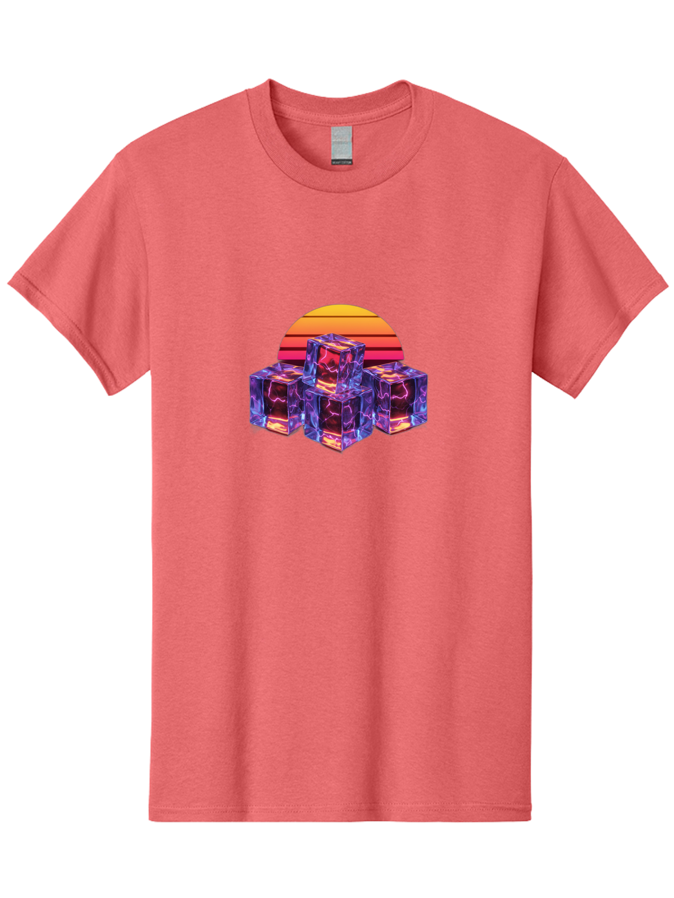 Vaporwave-Cubes Men'S Graphic Tee, 100% Cotton, Comfortable Casual Summer Wear, Machine Washable, Vaporwave Art, Retro Futuristic Style, Neon Lights, Glowing Cubes, 80S Aesthetic, Synthwave, Futuristic Landscape, Retro Colors, Bad884