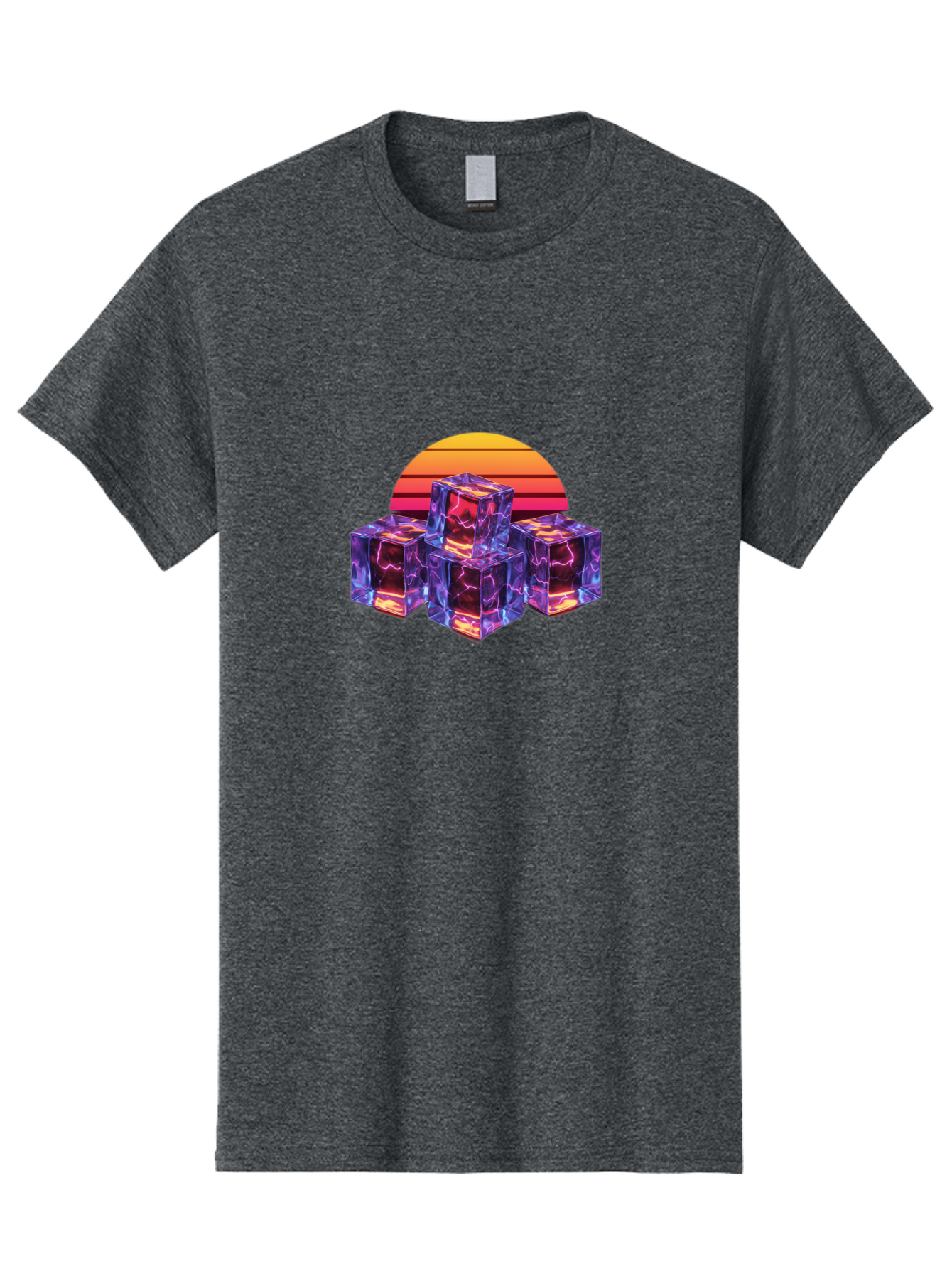 Vaporwave-Cubes Men'S Graphic Tee, 100% Cotton, Comfortable Casual Summer Wear, Machine Washable, Vaporwave Art, Retro Futuristic Style, Neon Lights, Glowing Cubes, 80S Aesthetic, Synthwave, Futuristic Landscape, Retro Colors, Bad884