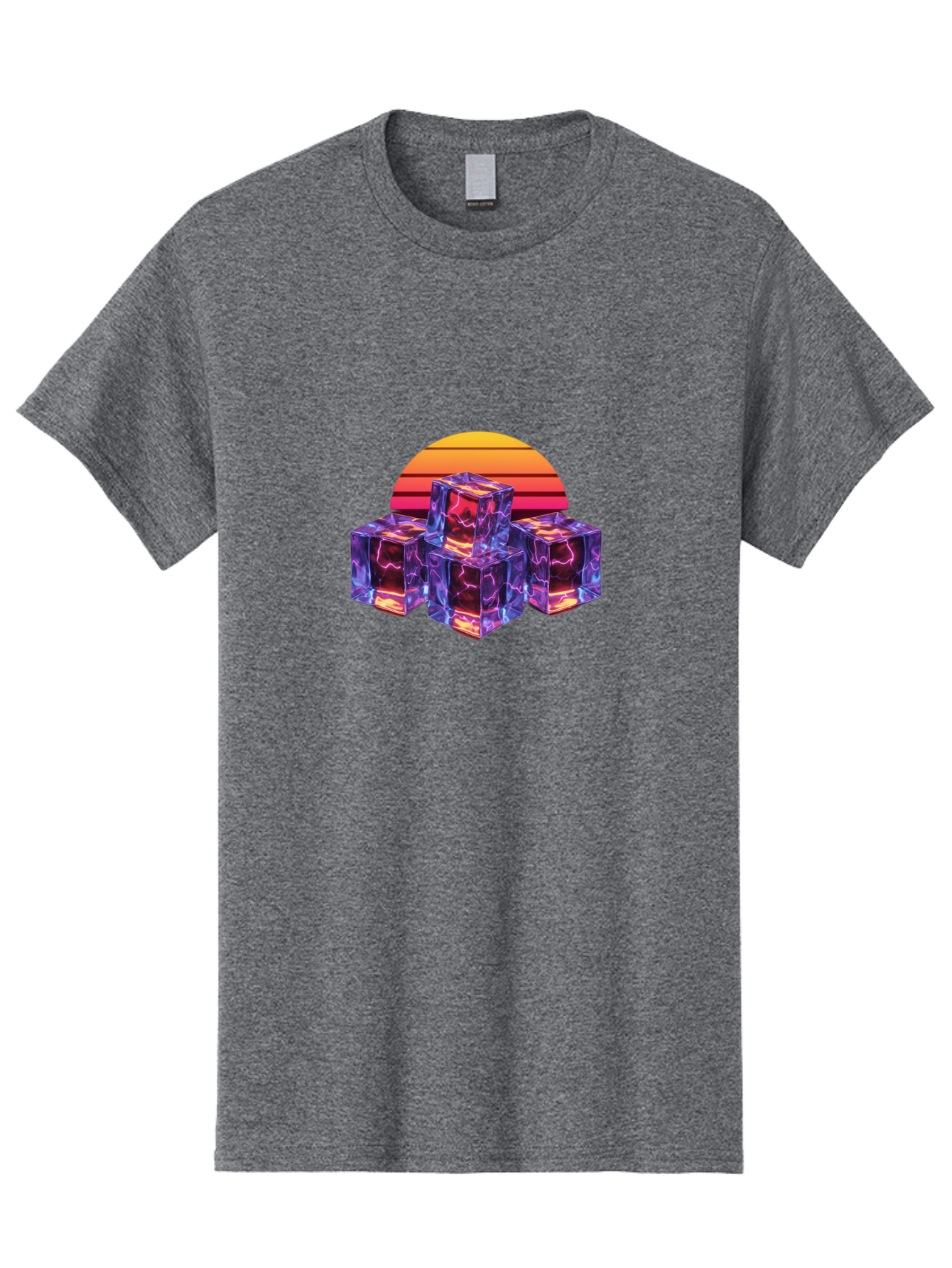 Vaporwave-Cubes Men'S Graphic Tee, 100% Cotton, Comfortable Casual Summer Wear, Machine Washable, Vaporwave Art, Retro Futuristic Style, Neon Lights, Glowing Cubes, 80S Aesthetic, Synthwave, Futuristic Landscape, Retro Colors, Bad884