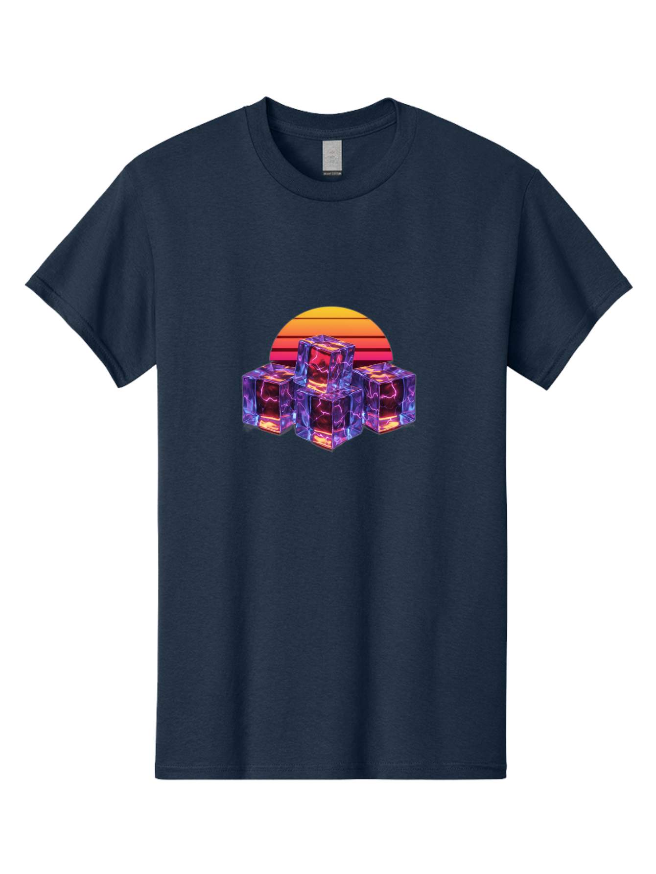 Vaporwave-Cubes Men'S Graphic Tee, 100% Cotton, Comfortable Casual Summer Wear, Machine Washable, Vaporwave Art, Retro Futuristic Style, Neon Lights, Glowing Cubes, 80S Aesthetic, Synthwave, Futuristic Landscape, Retro Colors, Bad884