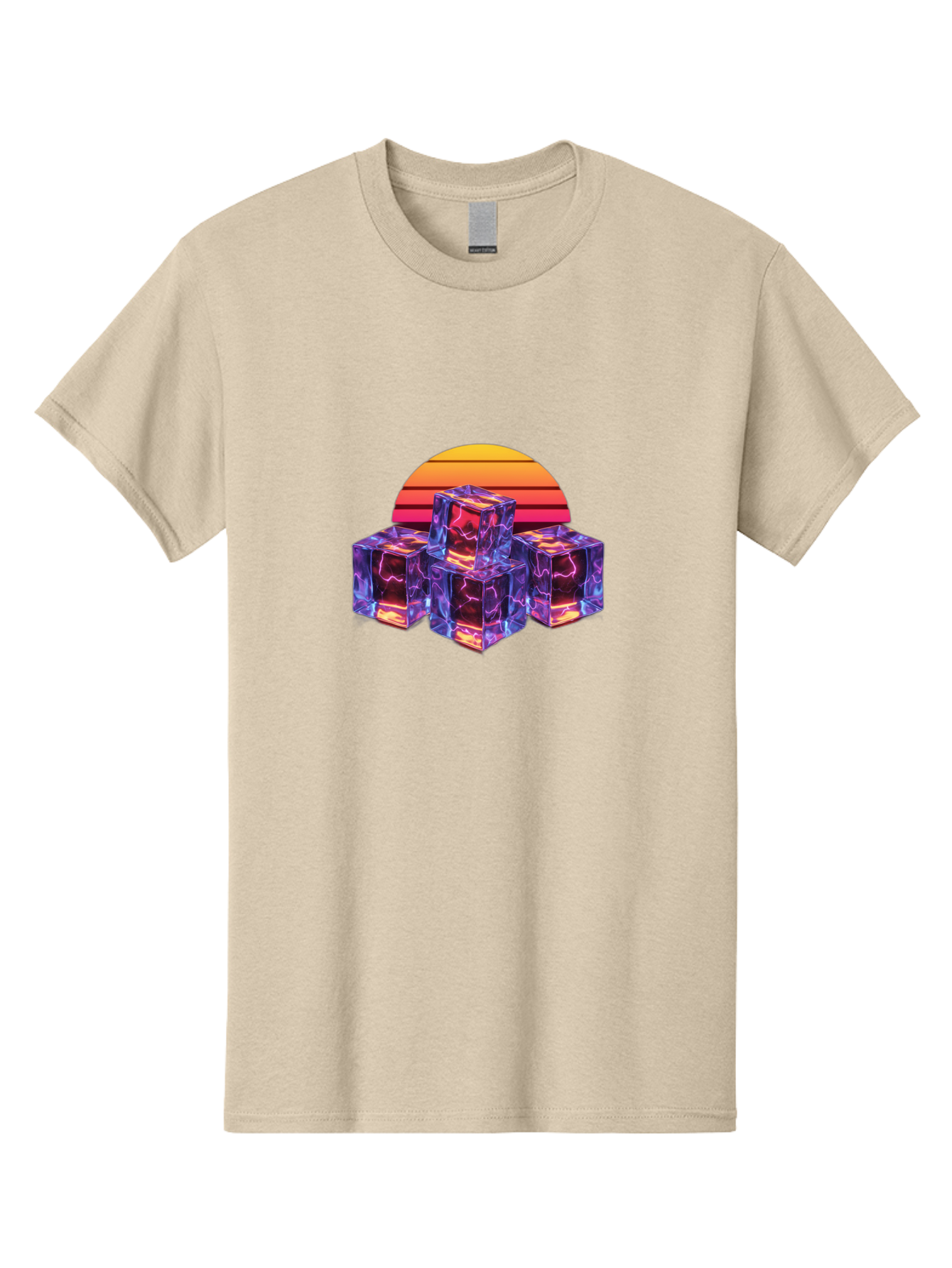 Vaporwave-Cubes Men'S Graphic Tee, 100% Cotton, Comfortable Casual Summer Wear, Machine Washable, Vaporwave Art, Retro Futuristic Style, Neon Lights, Glowing Cubes, 80S Aesthetic, Synthwave, Futuristic Landscape, Retro Colors, Bad884