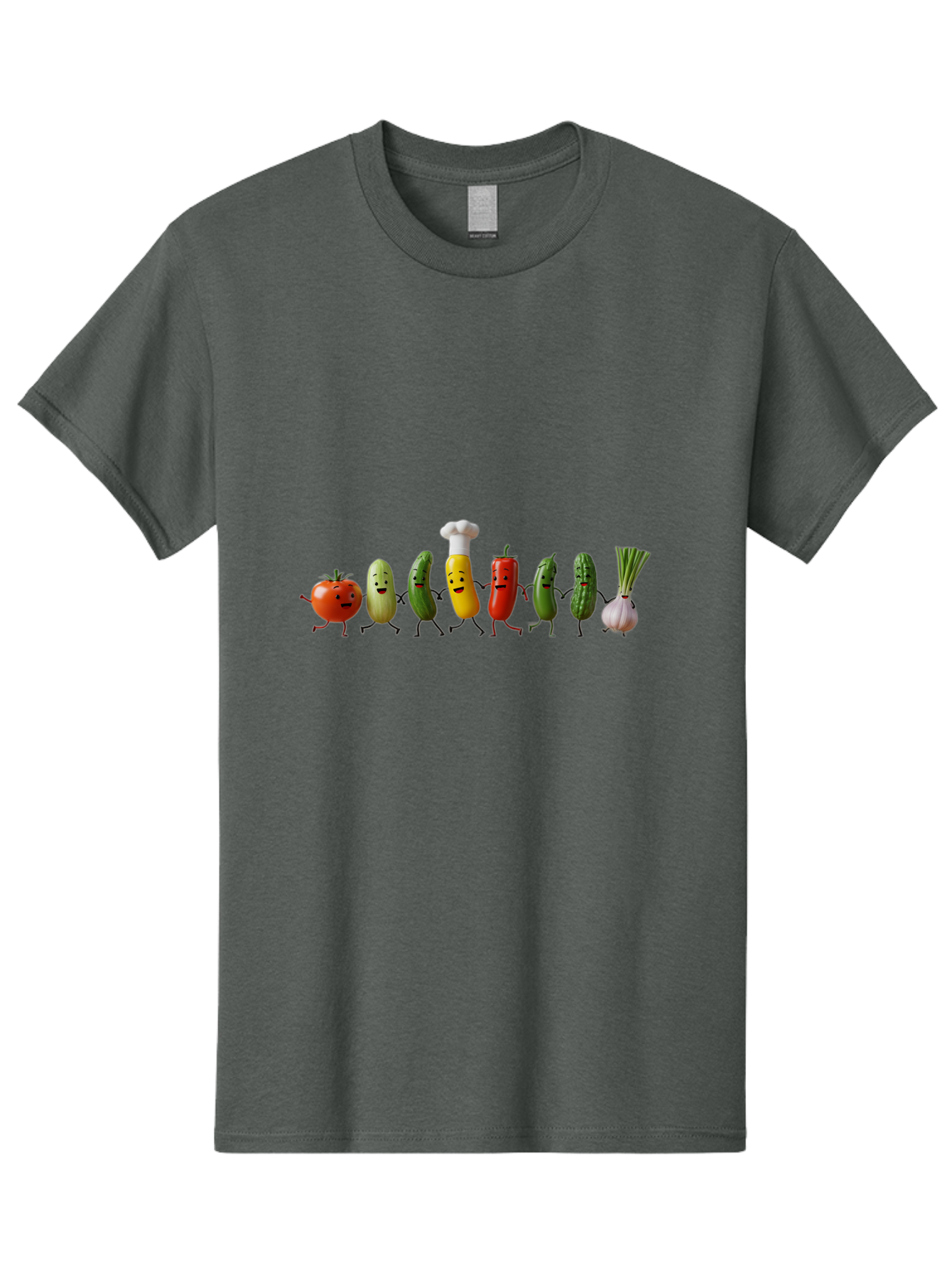 Vegetable-Crew Men'S Graphic Tee, 100% Cotton, Comfortable Casual Summer Wear, Machine Washable, Cartoon Vegetables, Funny Characters, Chef Hat, Tomato, Pickle, Pepper, Onion, Smiling Faces, Dancing Vegetables, Playful Illustration Bad887