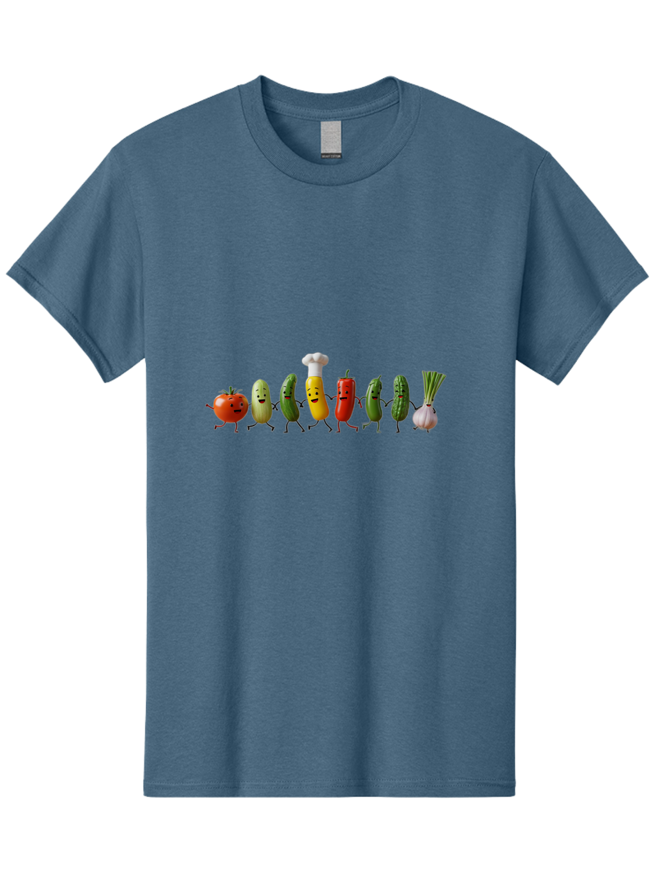 Vegetable-Crew Men'S Graphic Tee, 100% Cotton, Comfortable Casual Summer Wear, Machine Washable, Cartoon Vegetables, Funny Characters, Chef Hat, Tomato, Pickle, Pepper, Onion, Smiling Faces, Dancing Vegetables, Playful Illustration Bad887