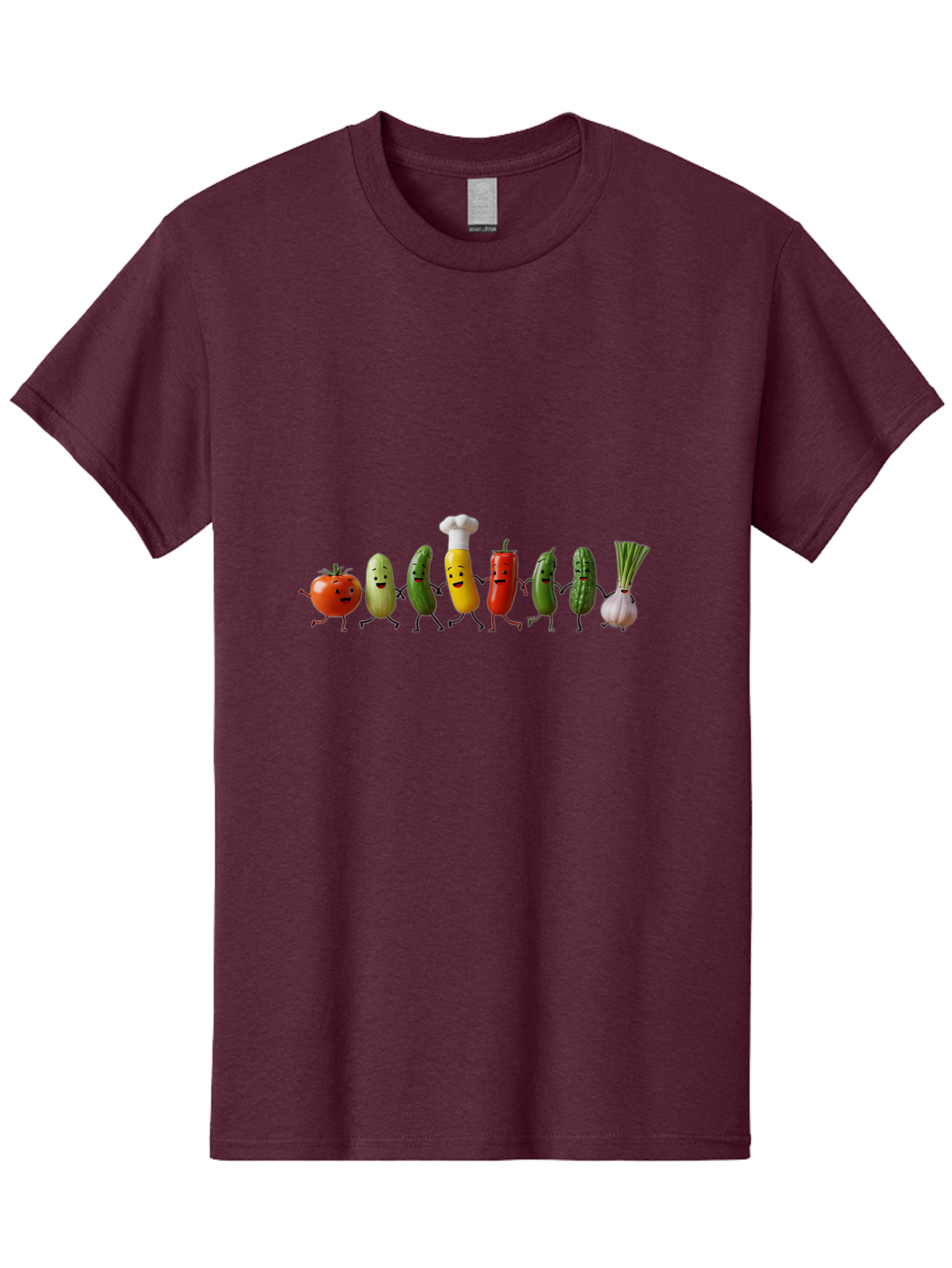 Vegetable-Crew Men'S Graphic Tee, 100% Cotton, Comfortable Casual Summer Wear, Machine Washable, Cartoon Vegetables, Funny Characters, Chef Hat, Tomato, Pickle, Pepper, Onion, Smiling Faces, Dancing Vegetables, Playful Illustration Bad887
