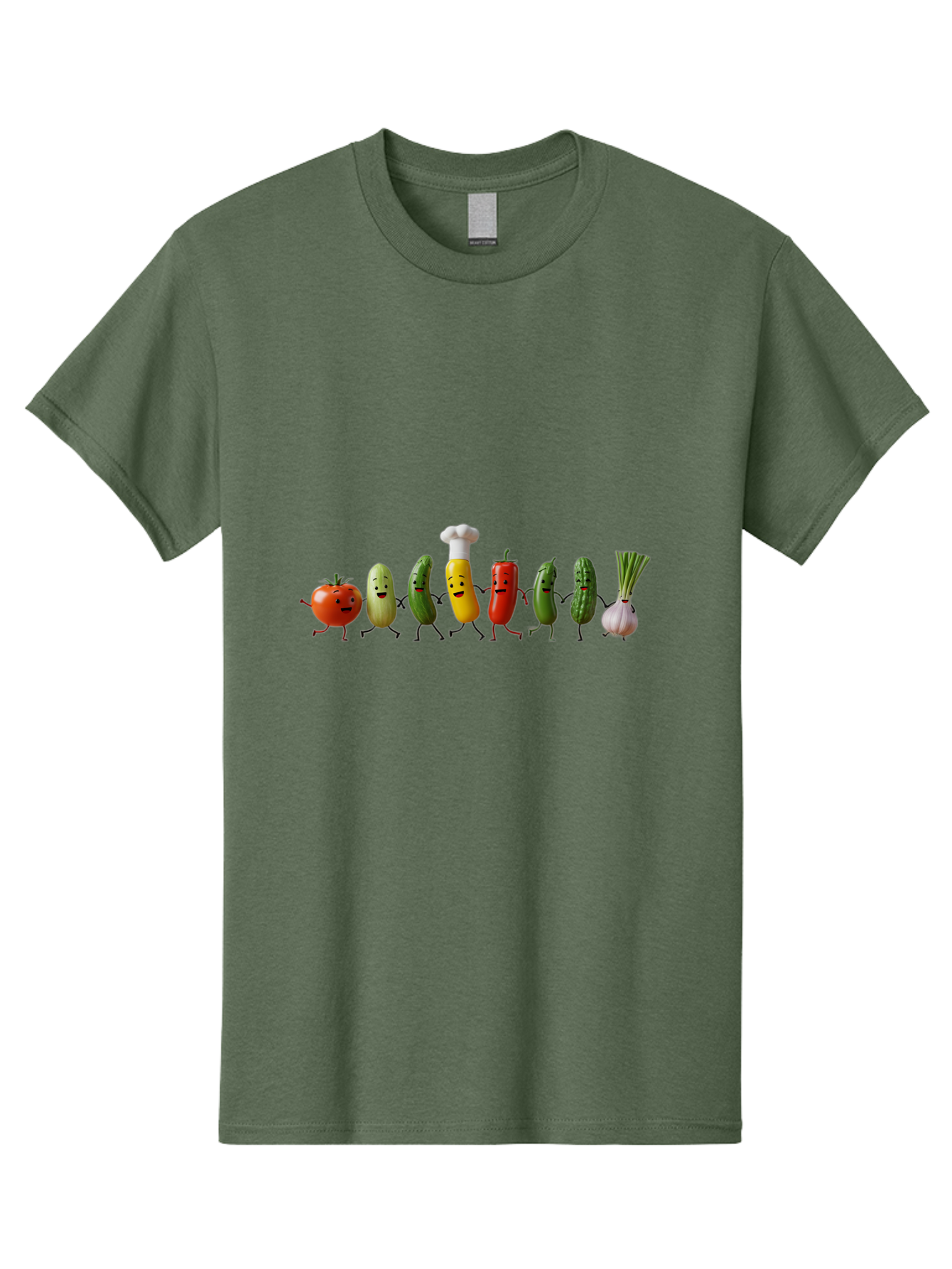 Vegetable-Crew Men'S Graphic Tee, 100% Cotton, Comfortable Casual Summer Wear, Machine Washable, Cartoon Vegetables, Funny Characters, Chef Hat, Tomato, Pickle, Pepper, Onion, Smiling Faces, Dancing Vegetables, Playful Illustration Bad887