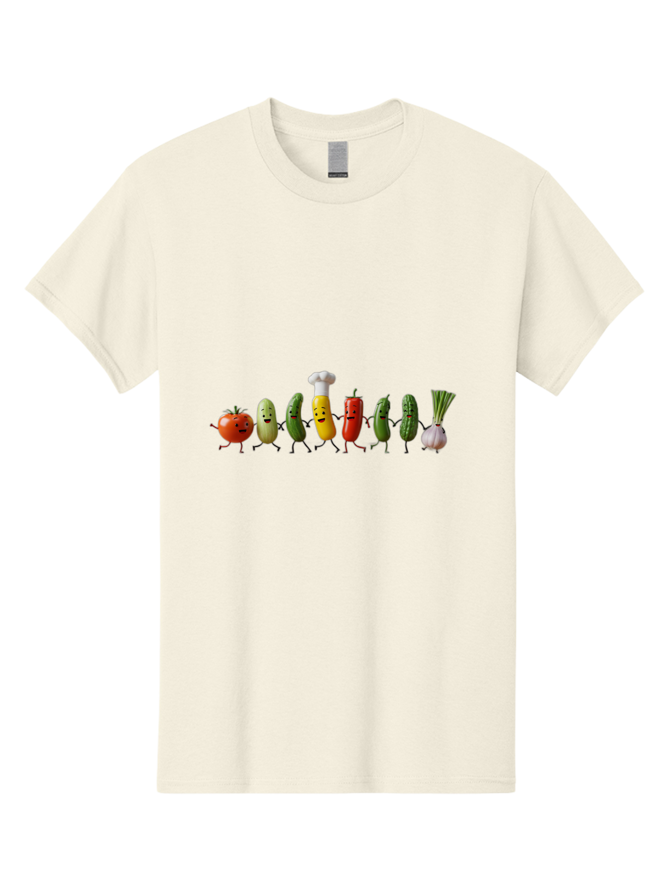 Vegetable-Crew Men'S Graphic Tee, 100% Cotton, Comfortable Casual Summer Wear, Machine Washable, Cartoon Vegetables, Funny Characters, Chef Hat, Tomato, Pickle, Pepper, Onion, Smiling Faces, Dancing Vegetables, Playful Illustration Bad887