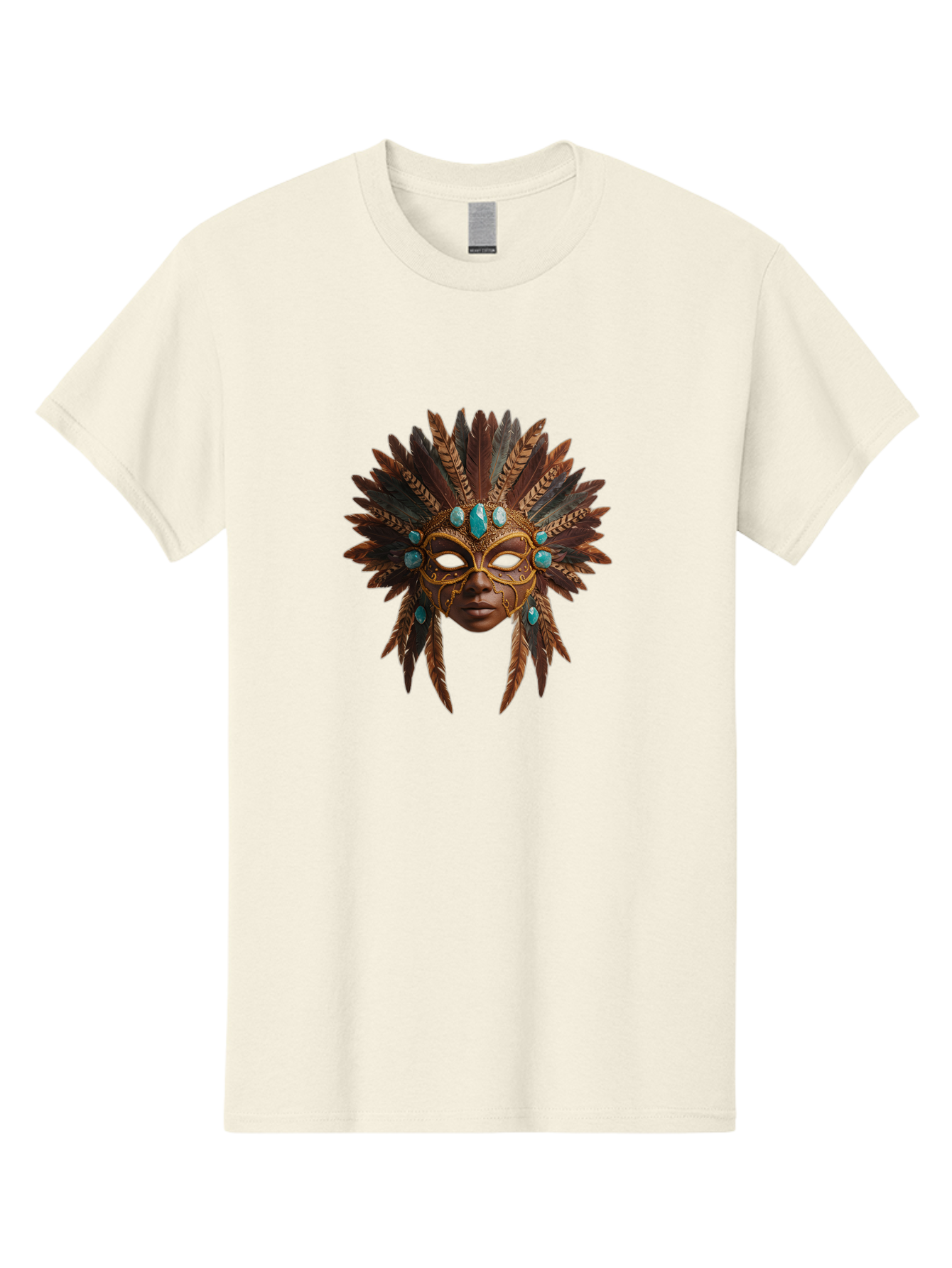 Venetian-Mask-1 Men'S Graphic Tee, 100% Cotton, Comfortable Casual Summer Wear, Machine Washable, Golden Mask, Feathered Headdress, Blue Jewels, Mysterious, Elegant, Luxury, Masquerade, Decorative, Ornate, Intricate Bad888
