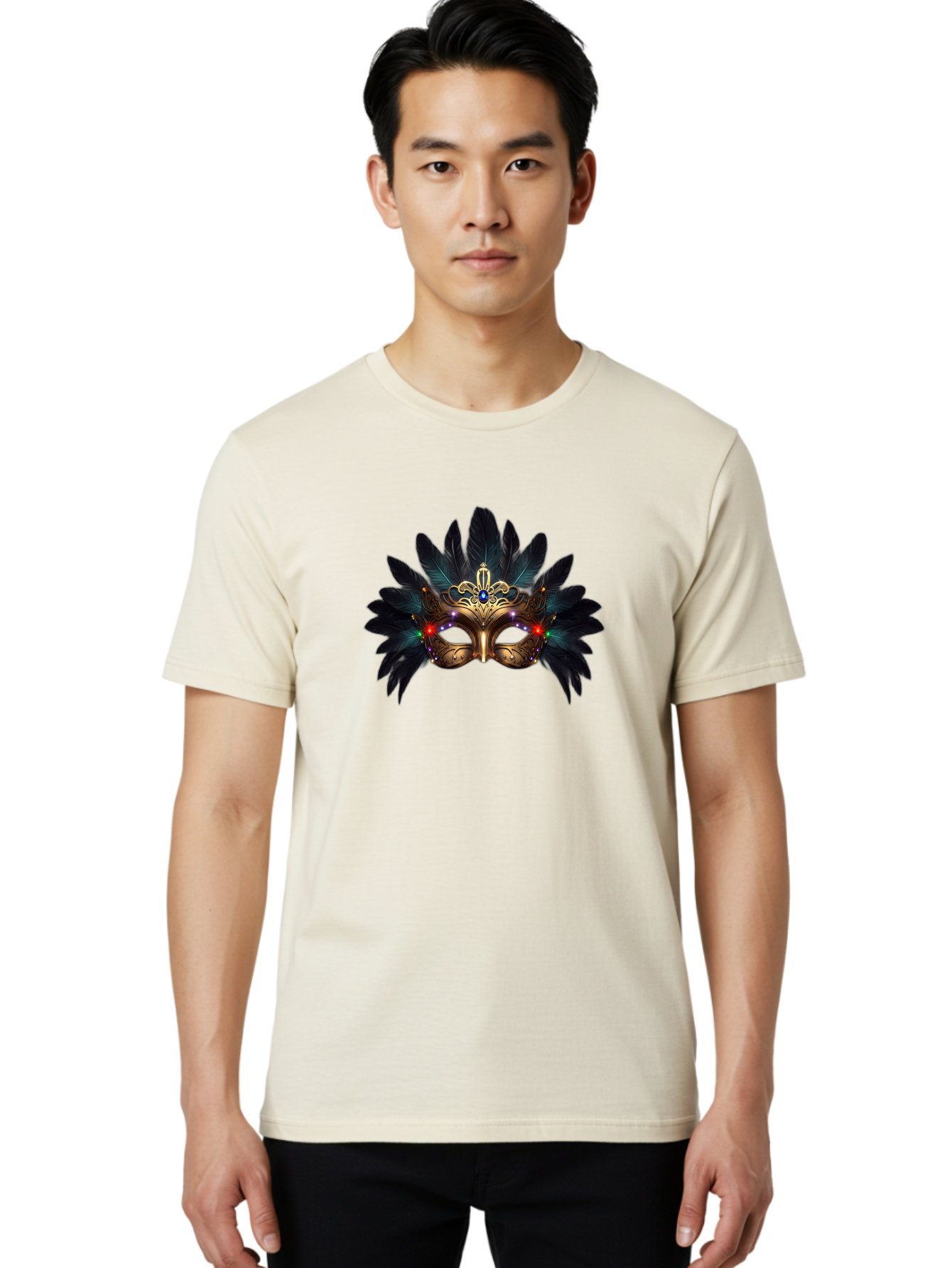 Venetian-Mask-2 Men'S Graphic Tee, 100% Cotton, Comfortable Casual Summer Wear, Machine Washable, Golden Mask, Venetian Mask, Carnival Attire, Masquerade Ball, Decorative Feathers, Gemstone Embellishments, Festive Accessories, Bad889