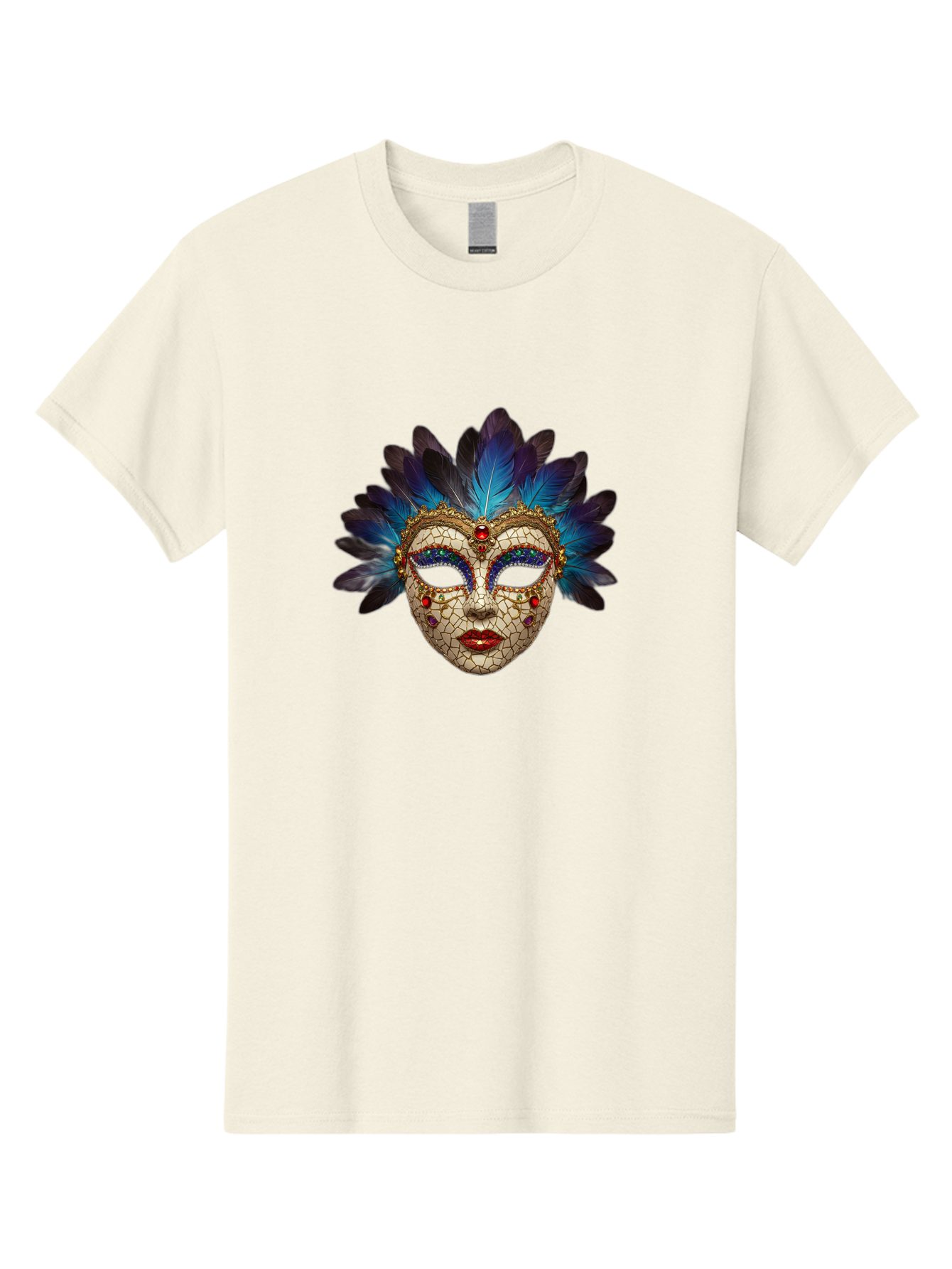 Venetian-Mask-3 Men'S Graphic Tee, 100% Cotton, Comfortable Casual Summer Wear, Machine Washable, Masquerade Ball, Venetian Mask, Luxury Fashion, Gold Accents, Red Lips, Rhinestones, Blue Feathers, Dramatic Design, Mysterious Allure, Bad890