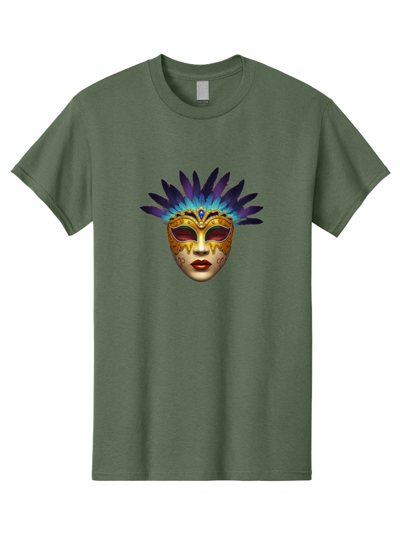 Venetian-Mask-4 Men'S Graphic Tee, 100% Cotton, Comfortable Casual Summer Wear, Machine Washable, Golden Venetian Mask, Mask With Feathers, Purple And Blue Feathers, Golden Decoration, Red Lips, Carnival Mask, Masquerade Ball, Mysterious Mask Bad891