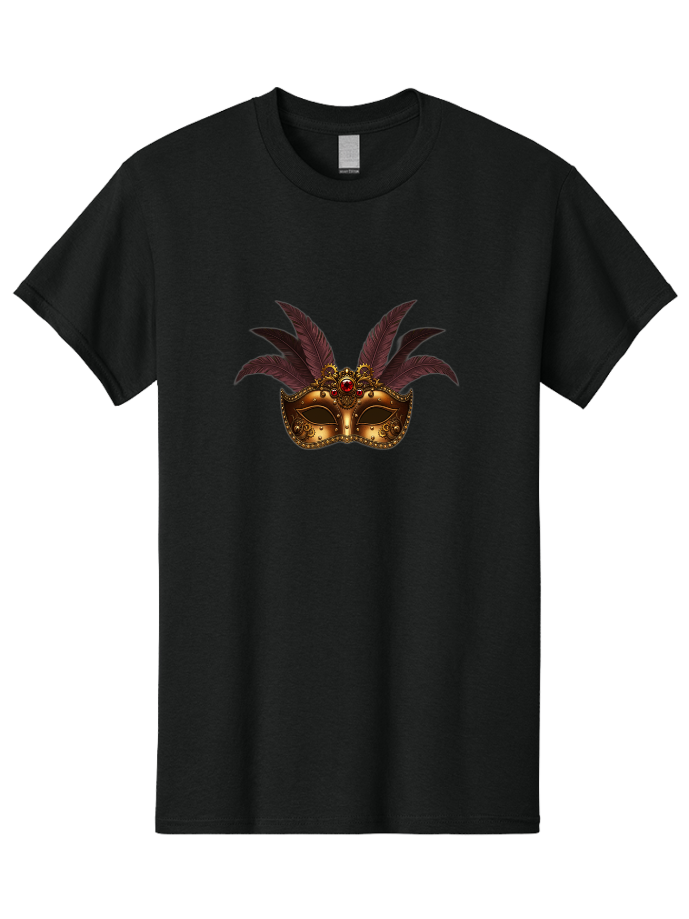 Venetian-Mask Men'S Graphic Tee, 100% Cotton, Comfortable Casual Summer Wear, Machine Washable, Golden Mask With Feathers, Venetian Mask, Carnival Mask, Red Jewel, Luxurious Design, Decorative Mask, Masquerade Ball Bad893