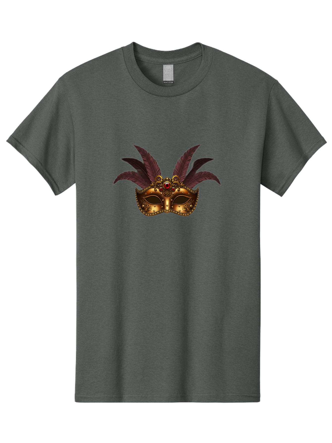 Venetian-Mask Men'S Graphic Tee, 100% Cotton, Comfortable Casual Summer Wear, Machine Washable, Golden Mask With Feathers, Venetian Mask, Carnival Mask, Red Jewel, Luxurious Design, Decorative Mask, Masquerade Ball Bad893