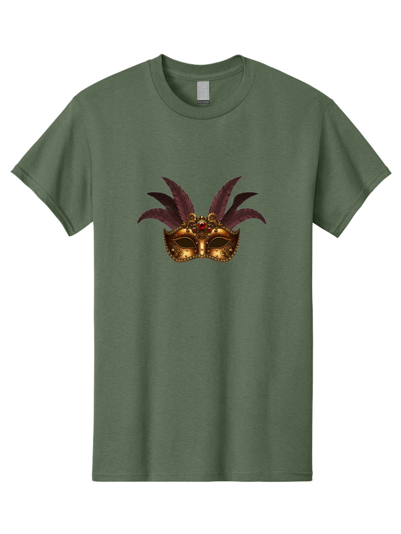 Venetian-Mask Men'S Graphic Tee, 100% Cotton, Comfortable Casual Summer Wear, Machine Washable, Golden Mask With Feathers, Venetian Mask, Carnival Mask, Red Jewel, Luxurious Design, Decorative Mask, Masquerade Ball Bad893