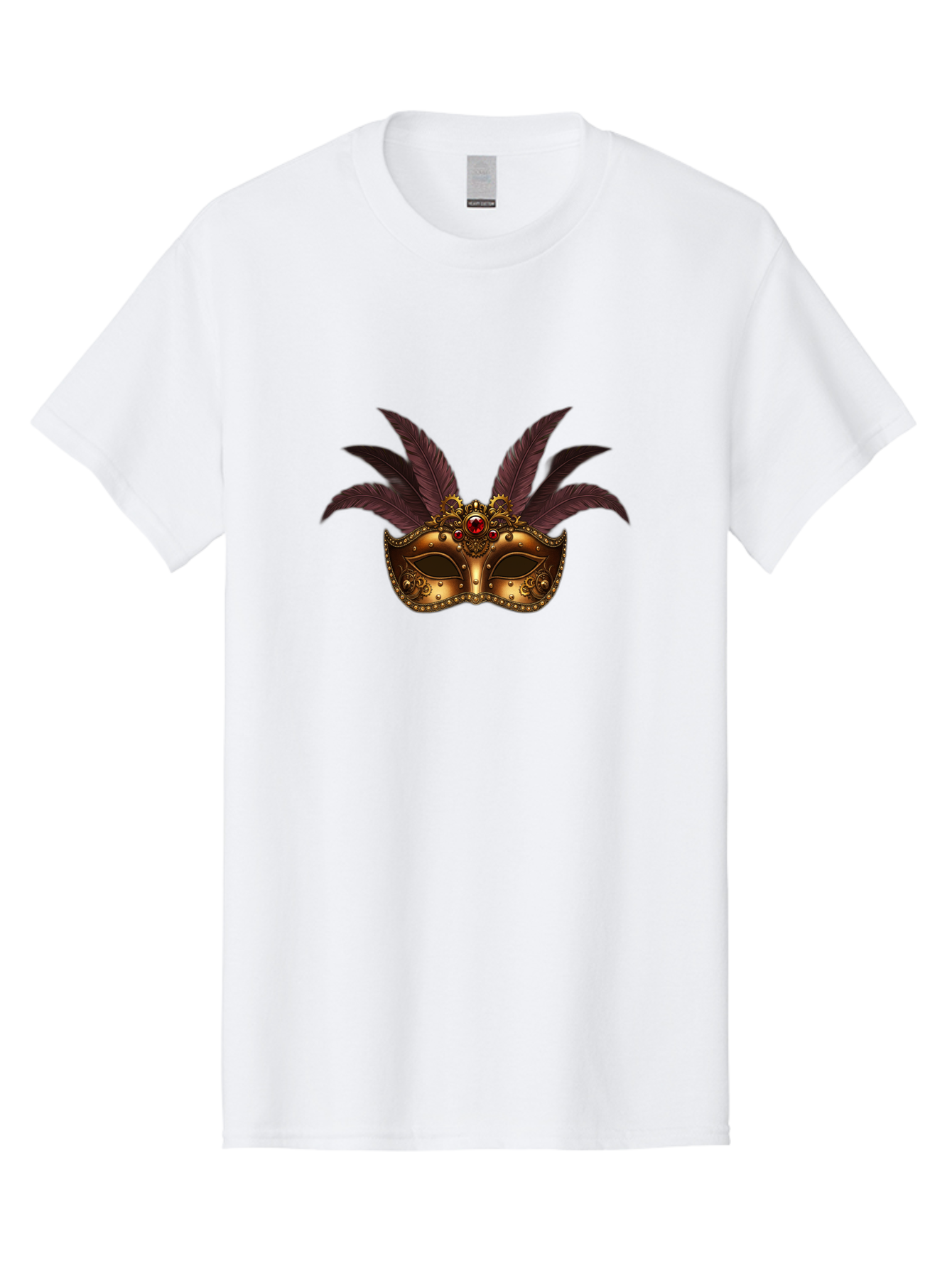 Venetian-Mask Men'S Graphic Tee, 100% Cotton, Comfortable Casual Summer Wear, Machine Washable, Golden Mask With Feathers, Venetian Mask, Carnival Mask, Red Jewel, Luxurious Design, Decorative Mask, Masquerade Ball Bad893