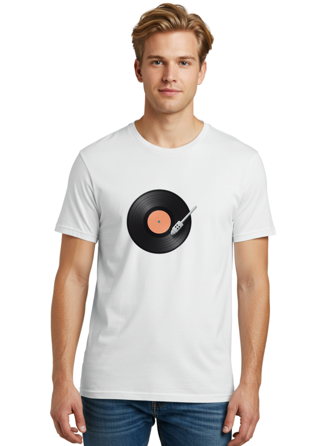 Vinyl-Record-1 Men'S Graphic Tee, 100% Cotton, Comfortable Casual Summer Wear, Machine Washable, Vinyl Record Player, Record Playing, Music Lover, Vinyl Collector, Retro Music, Nostalgic Sound, Classic Tunes, Analog Music, Turntable, Bad896