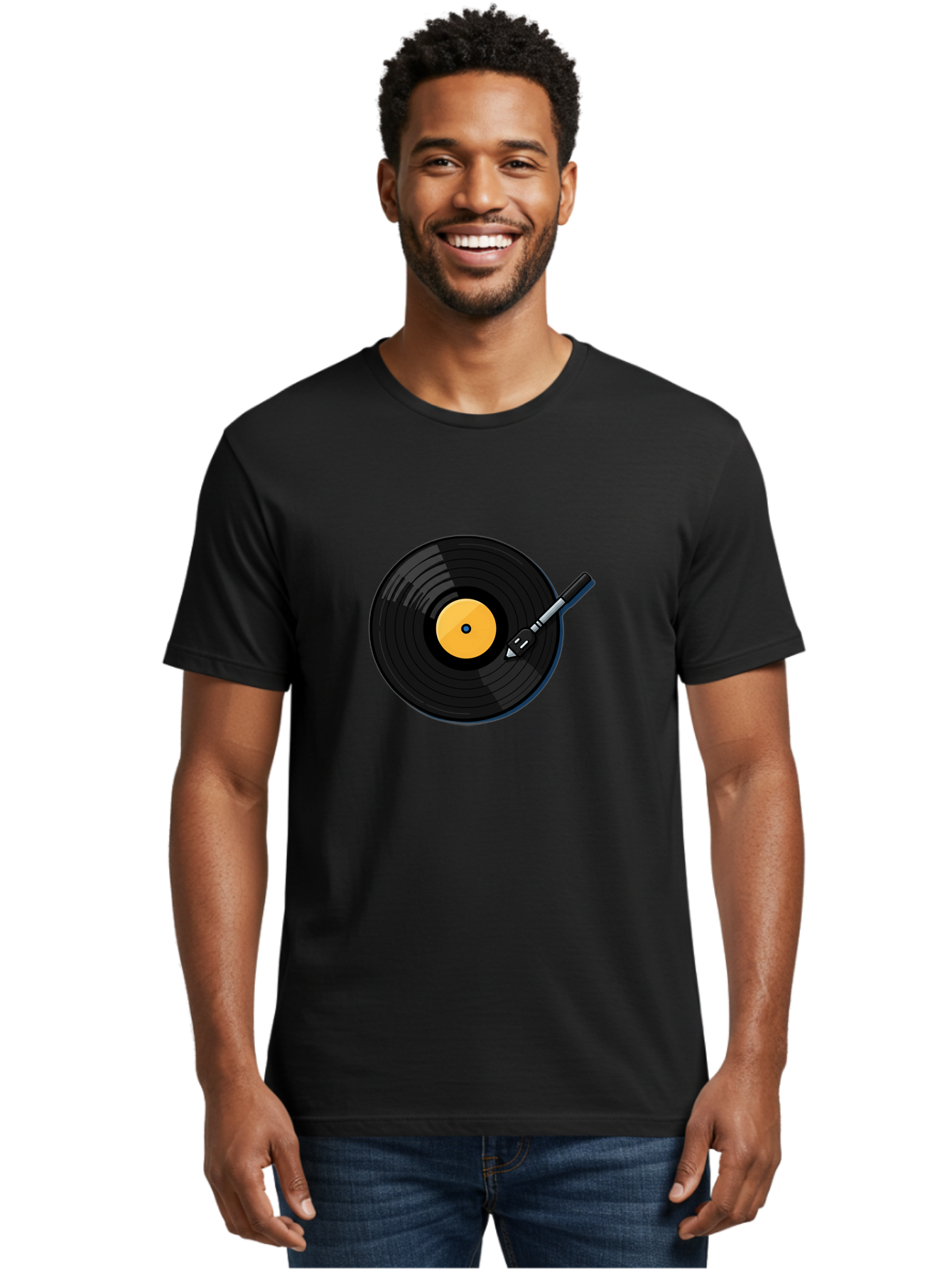Vinyl-Record-2 Men'S Graphic Tee, 100% Cotton, Comfortable Casual Summer Wear, Machine Washable, Vinyl Record Player, Black Vinyl, Yellow Label, Spinning Records, Music Nostalgia, Retro Audio, Dj Equipment, Vinyl Culture Bad897