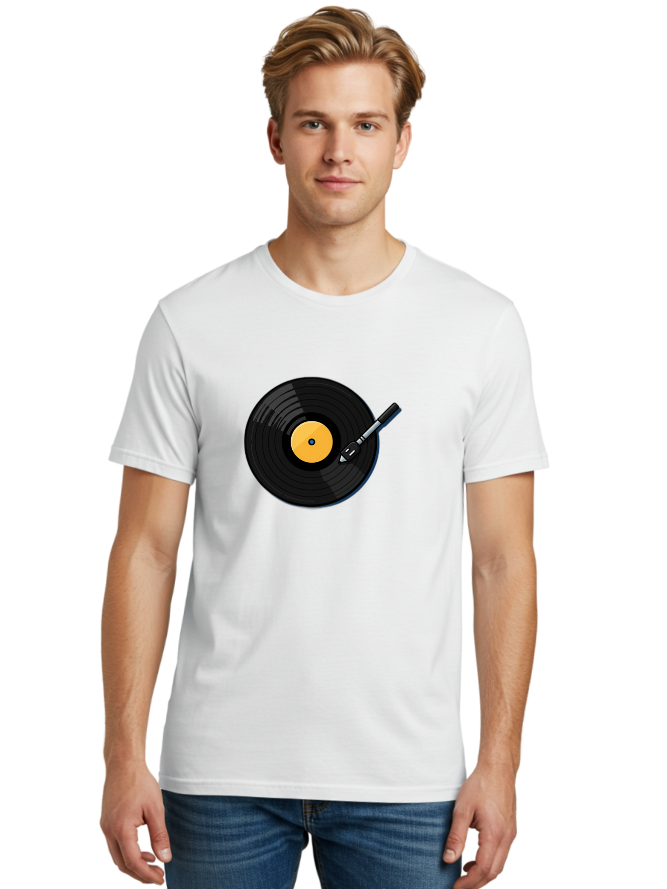 Vinyl-Record-2 Men'S Graphic Tee, 100% Cotton, Comfortable Casual Summer Wear, Machine Washable, Vinyl Record Player, Black Vinyl, Yellow Label, Spinning Records, Music Nostalgia, Retro Audio, Dj Equipment, Vinyl Culture Bad897