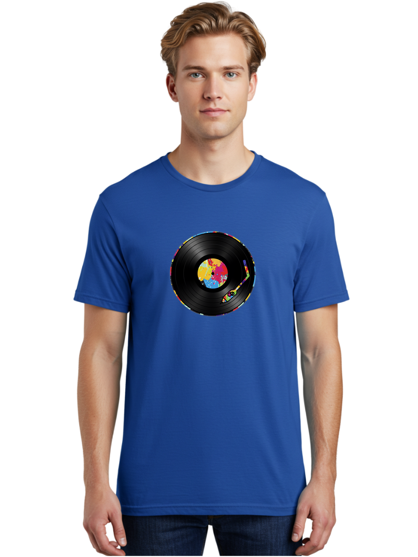 Vinyl-Record-3 Men'S Graphic Tee, 100% Cotton, Comfortable Casual Summer Wear, Machine Washable, Vinyl Record, Colorful Label, Music Art, Paint Splatter Design, Album Cover, Music Lover, Retro Vibe, Record Collector Bad898