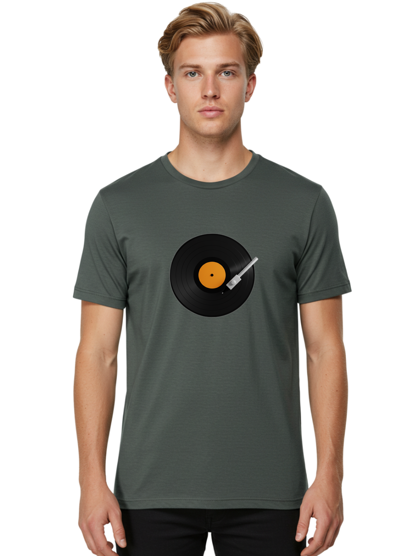 Vinyl-Record-Player-1 Men'S Graphic Tee, 100% Cotton, Comfortable Casual Summer Wear, Machine Washable, Vinyl Record, Record Player, Music, Black Vinyl, Orange Label, Dj Equipment, Music Technology, Retro Sound, Analog Music Bad899