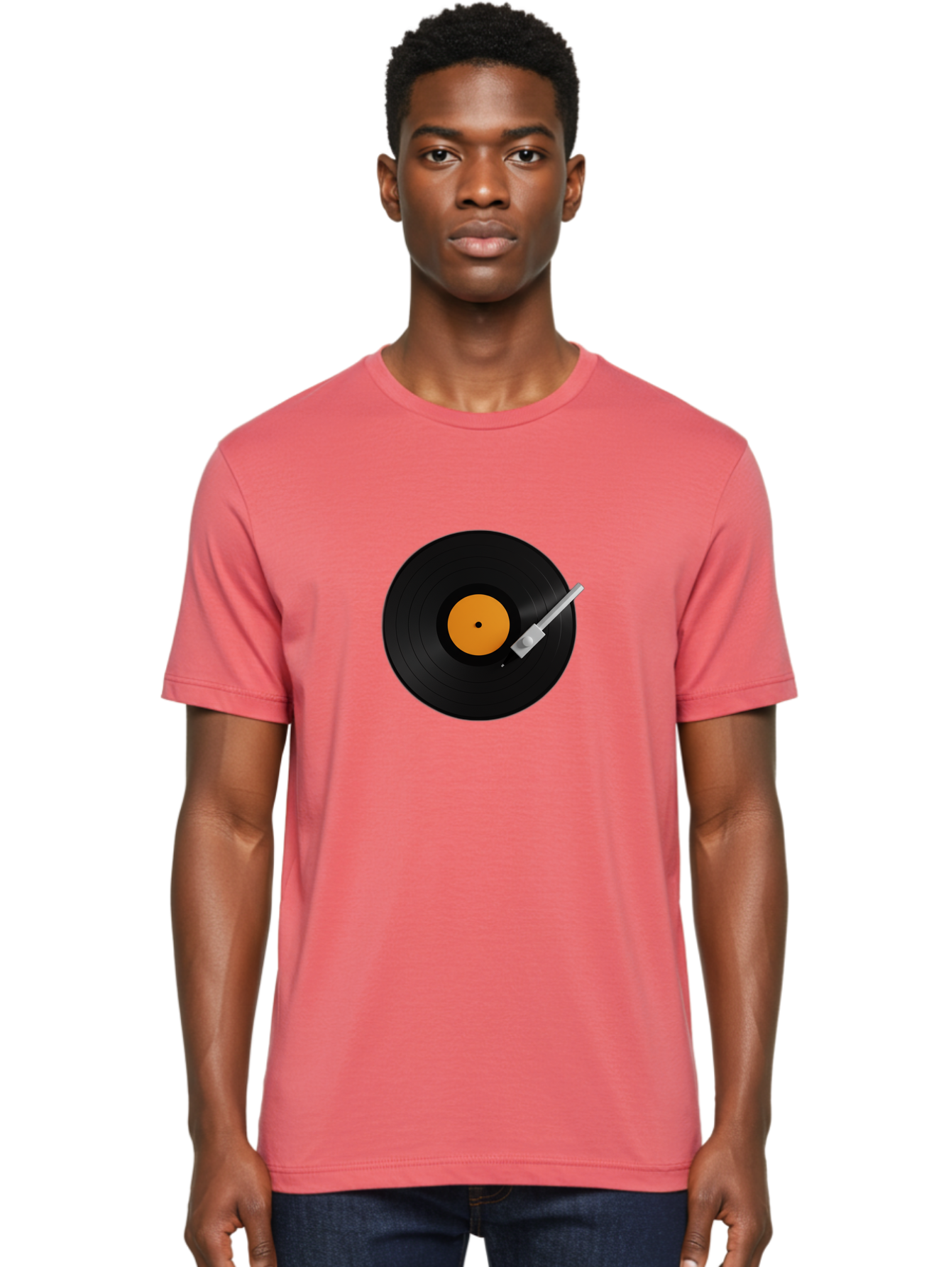 Vinyl-Record-Player-1 Men'S Graphic Tee, 100% Cotton, Comfortable Casual Summer Wear, Machine Washable, Vinyl Record, Record Player, Music, Black Vinyl, Orange Label, Dj Equipment, Music Technology, Retro Sound, Analog Music Bad899