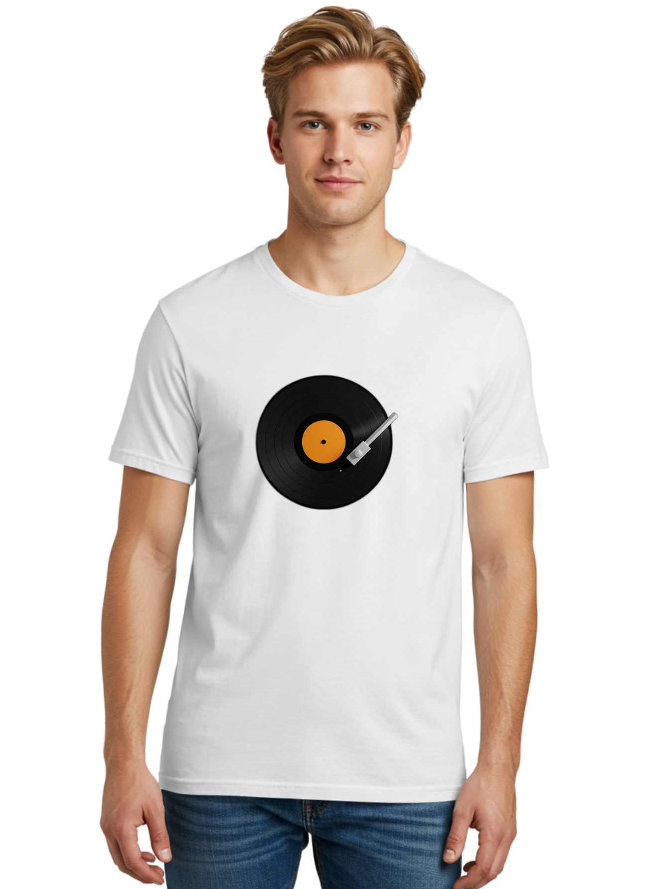 Vinyl-Record-Player-1 Men'S Graphic Tee, 100% Cotton, Comfortable Casual Summer Wear, Machine Washable, Vinyl Record, Record Player, Music, Black Vinyl, Orange Label, Dj Equipment, Music Technology, Retro Sound, Analog Music Bad899