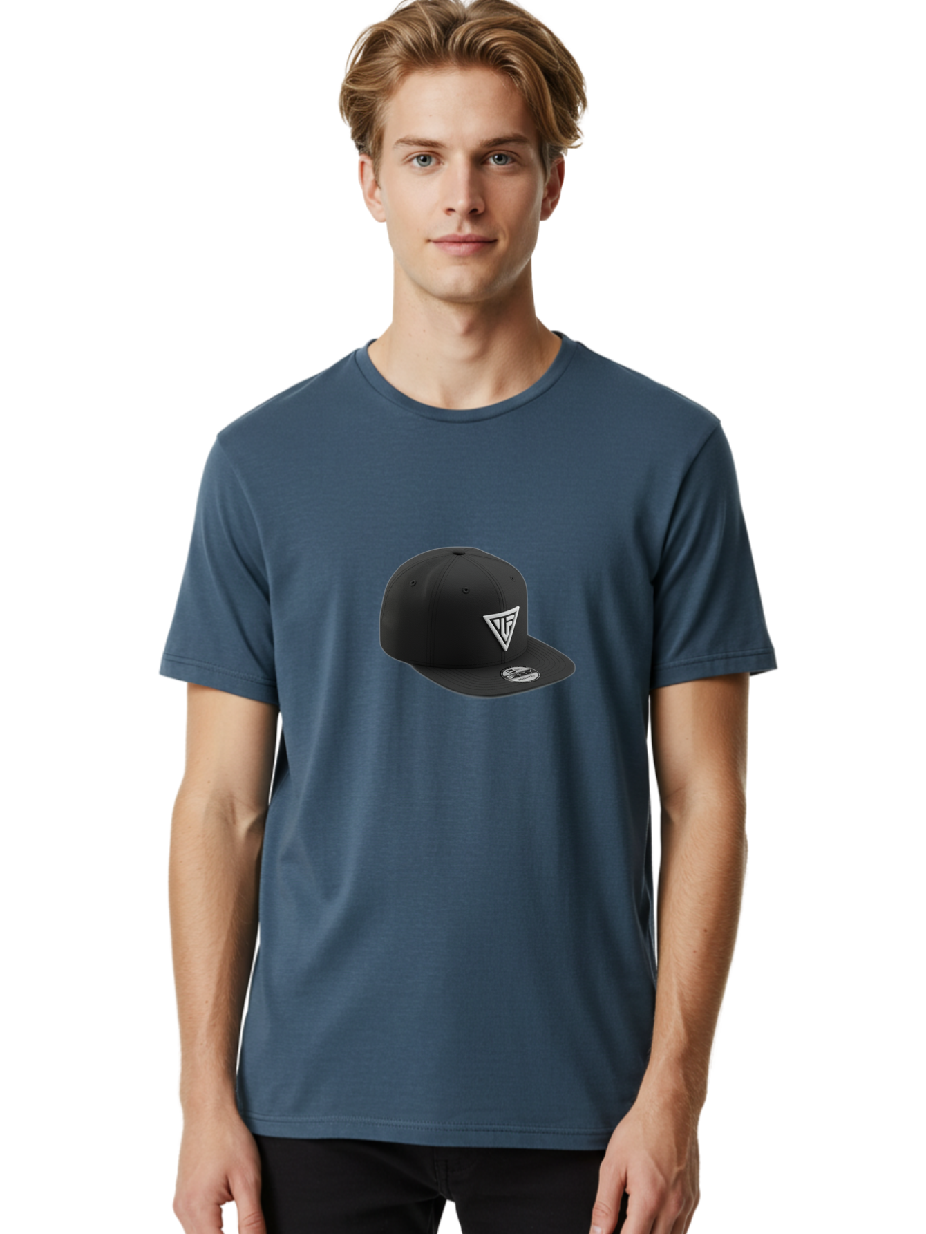 Vlf-Hat Men'S Graphic Tee, 100% Cotton, Comfortable Casual Summer Wear, Machine Washable, Black Baseball Cap, Snapback Hat, Tf Logo, White Triangle, Streetwear Fashion, Casual Style, Trendy Accessories, Premium Quality Bad906