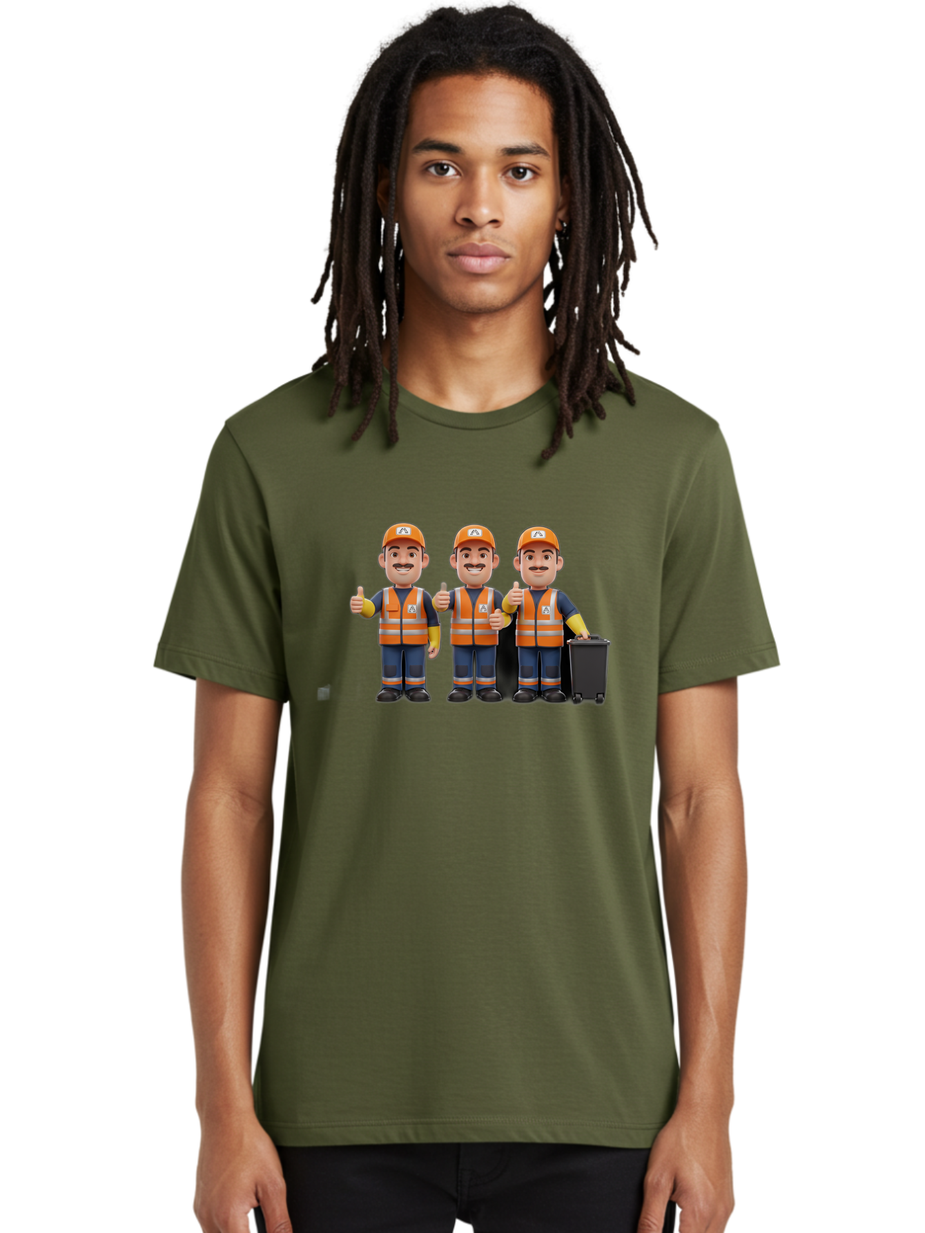 Waste-Management-Workers Men'S Graphic Tee, 100% Cotton, Comfortable Casual Summer Wear, Machine Washable, 3D Illustration, Waste Management Workers, Thumbs Up, Orange Safety Vests, Black Trash Bin, Customer Satisfaction, Bad908