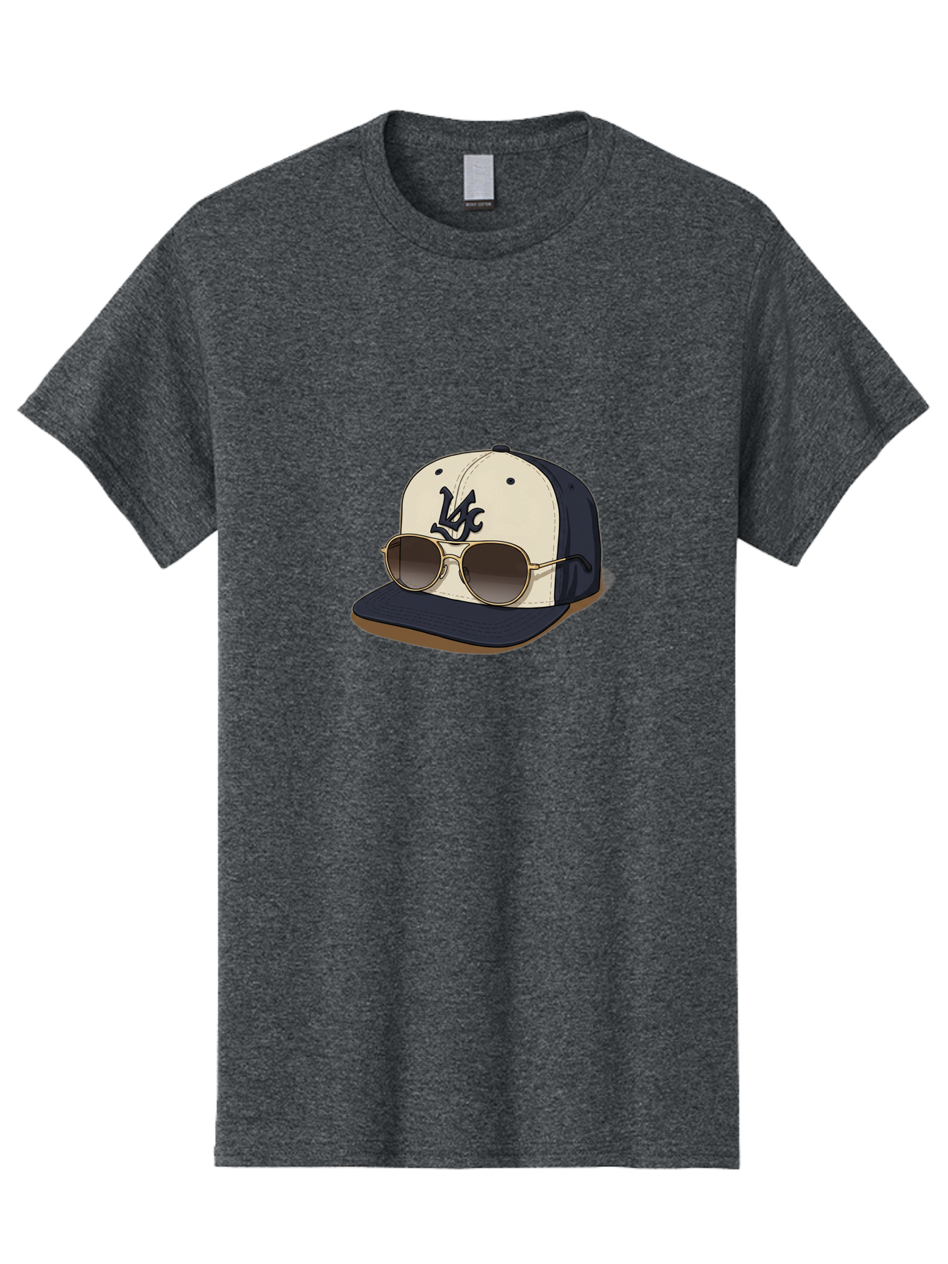 Wfc-Baseball-Cap Men'S Graphic Tee, 100% Cotton, Comfortable Casual Summer Wear, Machine Washable, Baseball Cap, Sunglasses, Gold Frames, Dark Lenses, Navy Blue, White Cap, Vc Logo, Stylish Accessories, Trendy Fashion, Casual Wear Bad911
