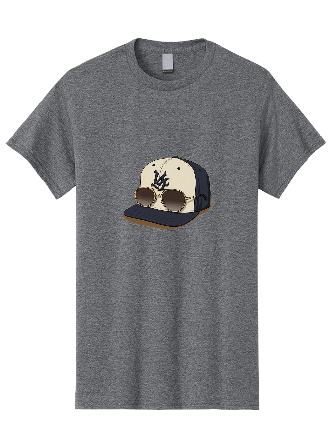 Wfc-Baseball-Cap Men'S Graphic Tee, 100% Cotton, Comfortable Casual Summer Wear, Machine Washable, Baseball Cap, Sunglasses, Gold Frames, Dark Lenses, Navy Blue, White Cap, Vc Logo, Stylish Accessories, Trendy Fashion, Casual Wear Bad911