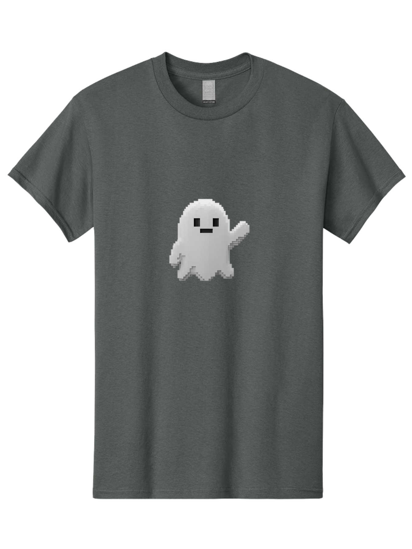 White-Ghost Men'S Graphic Tee, 100% Cotton, Comfortable Casual Summer Wear, Machine Washable, White Ghost Pixel Art, Friendly Ghost, Cute Character, Cartoon Style, Retro Video Game, Pixelated Graphics, Adorable Creature, Waving Ghost Bad914