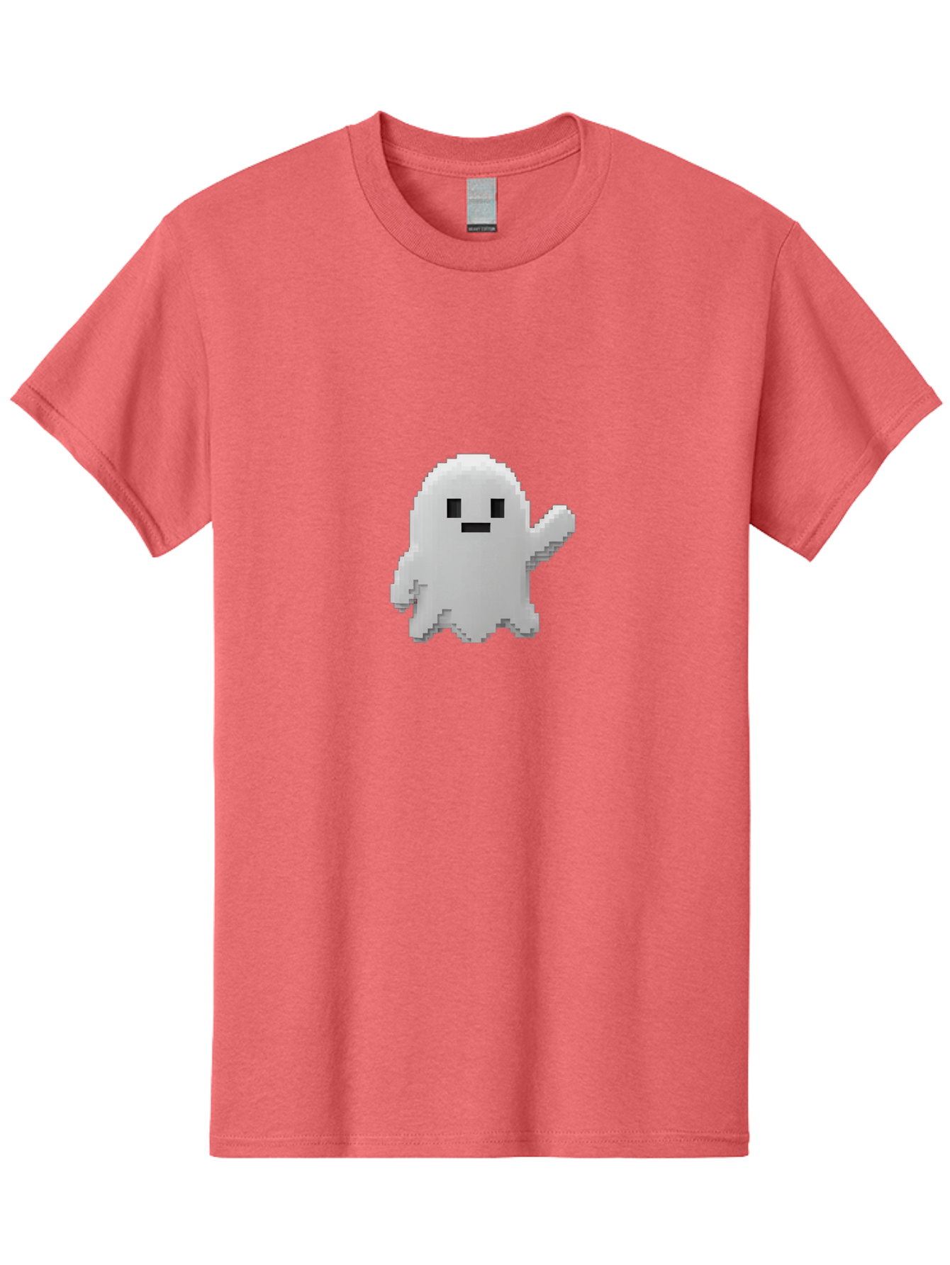 White-Ghost Men'S Graphic Tee, 100% Cotton, Comfortable Casual Summer Wear, Machine Washable, White Ghost Pixel Art, Friendly Ghost, Cute Character, Cartoon Style, Retro Video Game, Pixelated Graphics, Adorable Creature, Waving Ghost Bad914