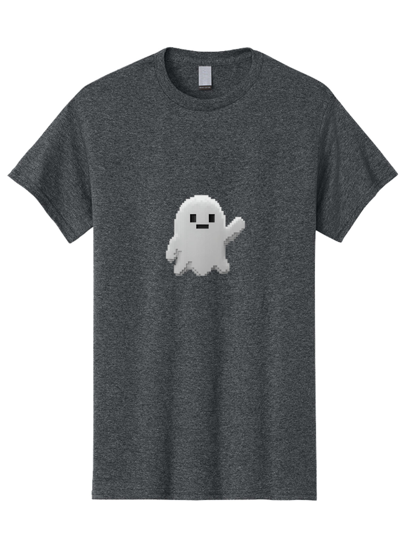 White-Ghost Men'S Graphic Tee, 100% Cotton, Comfortable Casual Summer Wear, Machine Washable, White Ghost Pixel Art, Friendly Ghost, Cute Character, Cartoon Style, Retro Video Game, Pixelated Graphics, Adorable Creature, Waving Ghost Bad914