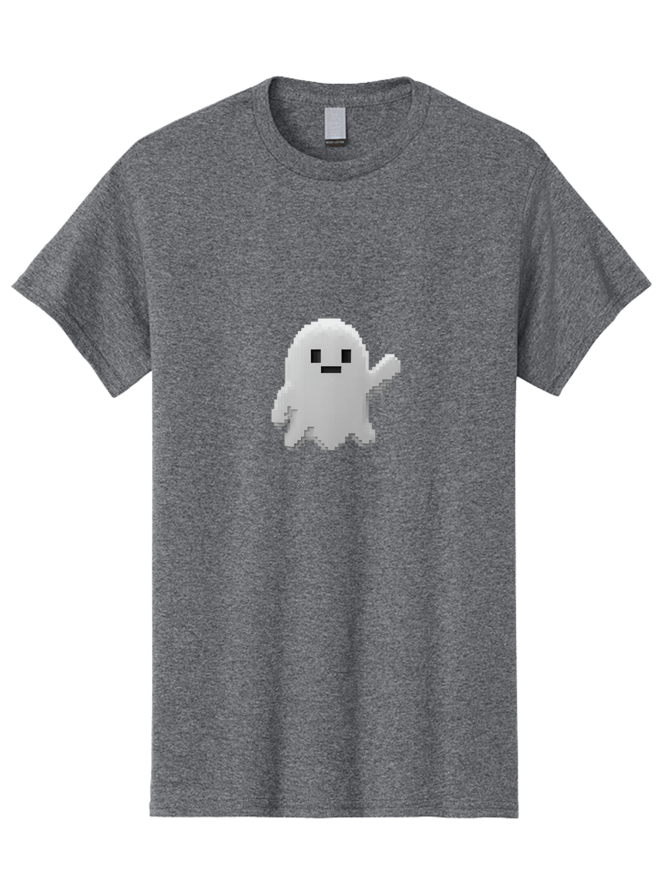 White-Ghost Men'S Graphic Tee, 100% Cotton, Comfortable Casual Summer Wear, Machine Washable, White Ghost Pixel Art, Friendly Ghost, Cute Character, Cartoon Style, Retro Video Game, Pixelated Graphics, Adorable Creature, Waving Ghost Bad914