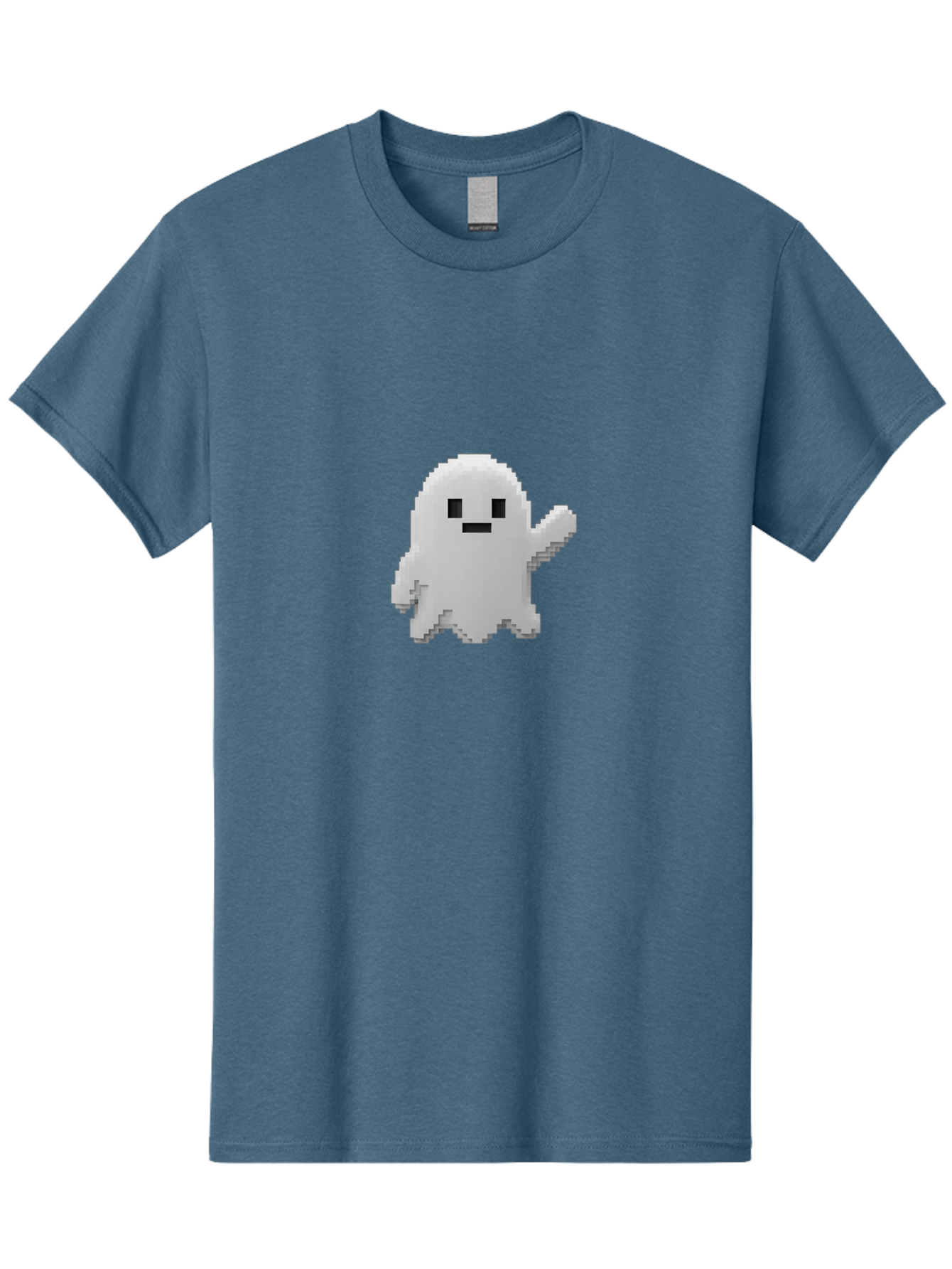 White-Ghost Men'S Graphic Tee, 100% Cotton, Comfortable Casual Summer Wear, Machine Washable, White Ghost Pixel Art, Friendly Ghost, Cute Character, Cartoon Style, Retro Video Game, Pixelated Graphics, Adorable Creature, Waving Ghost Bad914