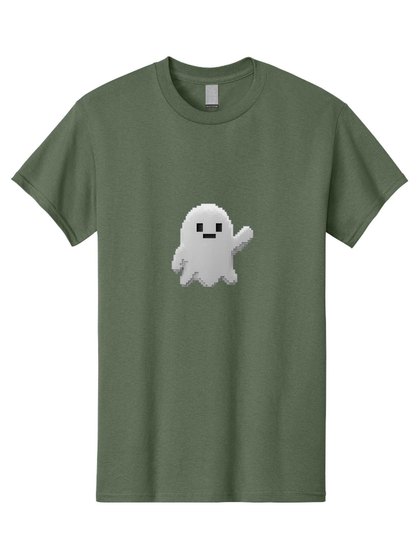 White-Ghost Men'S Graphic Tee, 100% Cotton, Comfortable Casual Summer Wear, Machine Washable, White Ghost Pixel Art, Friendly Ghost, Cute Character, Cartoon Style, Retro Video Game, Pixelated Graphics, Adorable Creature, Waving Ghost Bad914
