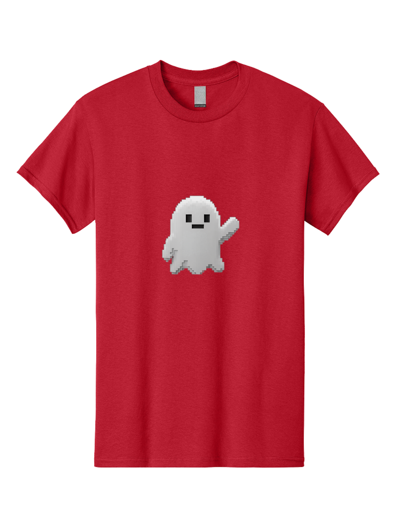 White-Ghost Men'S Graphic Tee, 100% Cotton, Comfortable Casual Summer Wear, Machine Washable, White Ghost Pixel Art, Friendly Ghost, Cute Character, Cartoon Style, Retro Video Game, Pixelated Graphics, Adorable Creature, Waving Ghost Bad914
