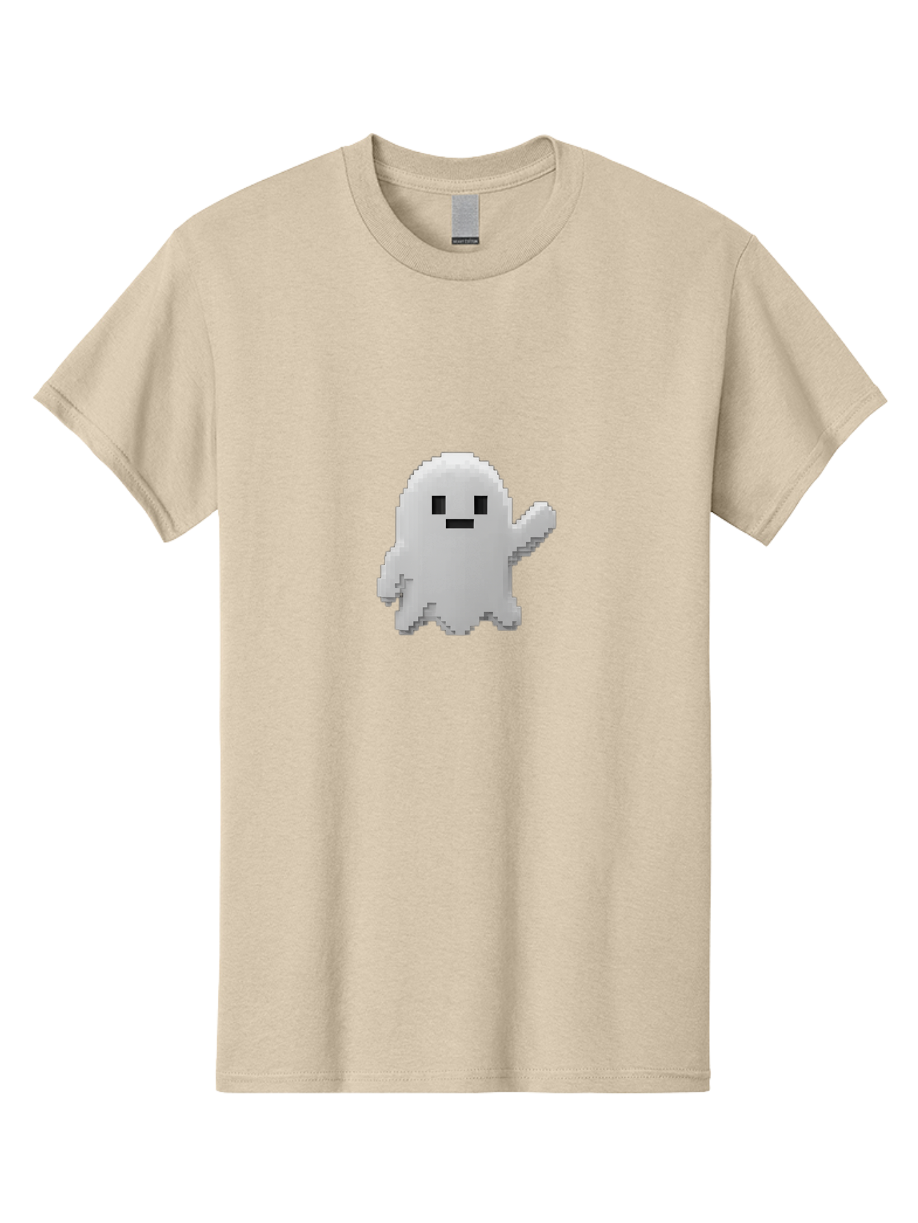 White-Ghost Men'S Graphic Tee, 100% Cotton, Comfortable Casual Summer Wear, Machine Washable, White Ghost Pixel Art, Friendly Ghost, Cute Character, Cartoon Style, Retro Video Game, Pixelated Graphics, Adorable Creature, Waving Ghost Bad914