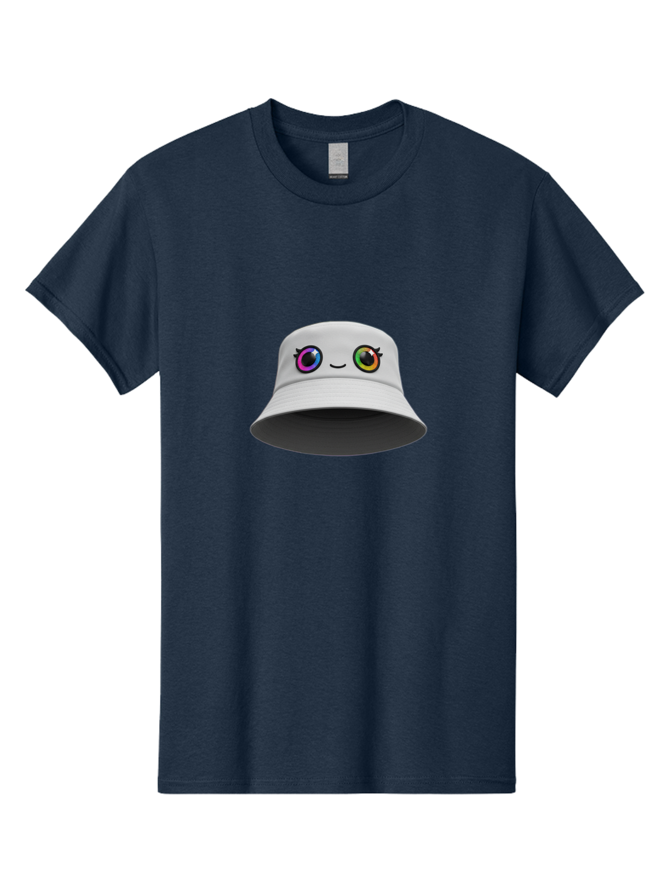 White-Hat-With-Eyes Men'S Graphic Tee, 100% Cotton, Comfortable Casual Summer Wear, Machine Washable, Bucket Hat, Cartoon Eyes, Rainbow Colors, Kawaii Fashion, Colorful Accessories, Streetwear, Hat Design, Smiley Face Bad915