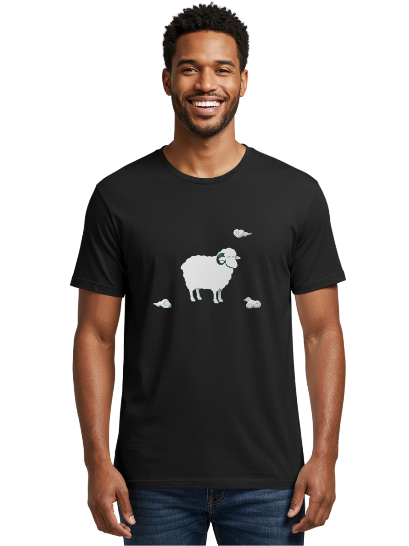 White-Ram-And-Snails Men'S Graphic Tee, 100% Cotton, Comfortable Casual Summer Wear, Machine Washable, Sheep With Snails, Snails On Sheep, Farm Animals, Garden Pests, Slow Moving Creatures, White Sheep Bad916