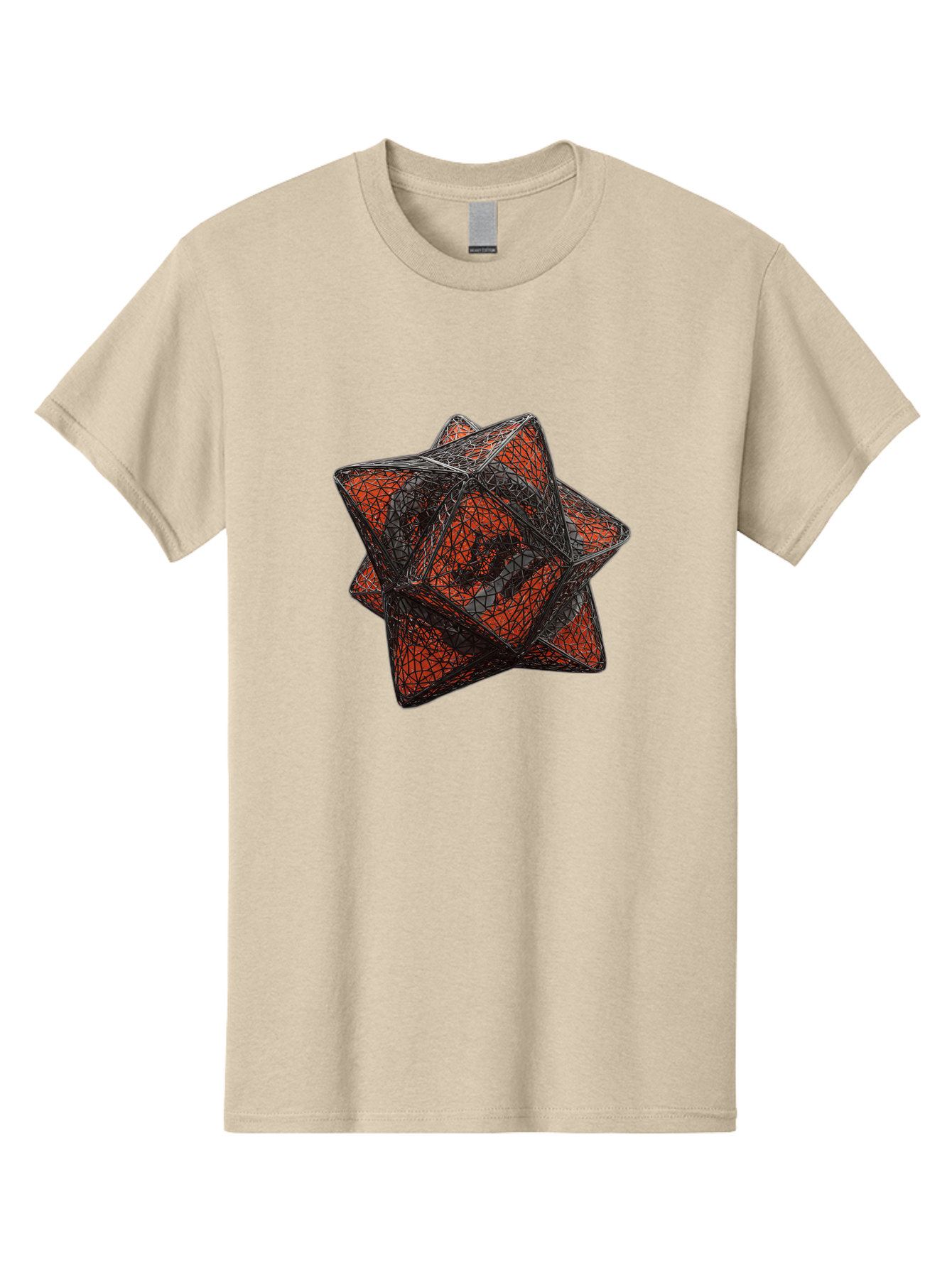 Wireframe-Star Men'S Graphic Tee, 100% Cotton, Comfortable Casual Summer Wear, Machine Washable, Geometric Star Shape, Complex 3D Structure, Red And Black Geometric Pattern, Intricate Angular Design, Polygon Mesh Art Bad917
