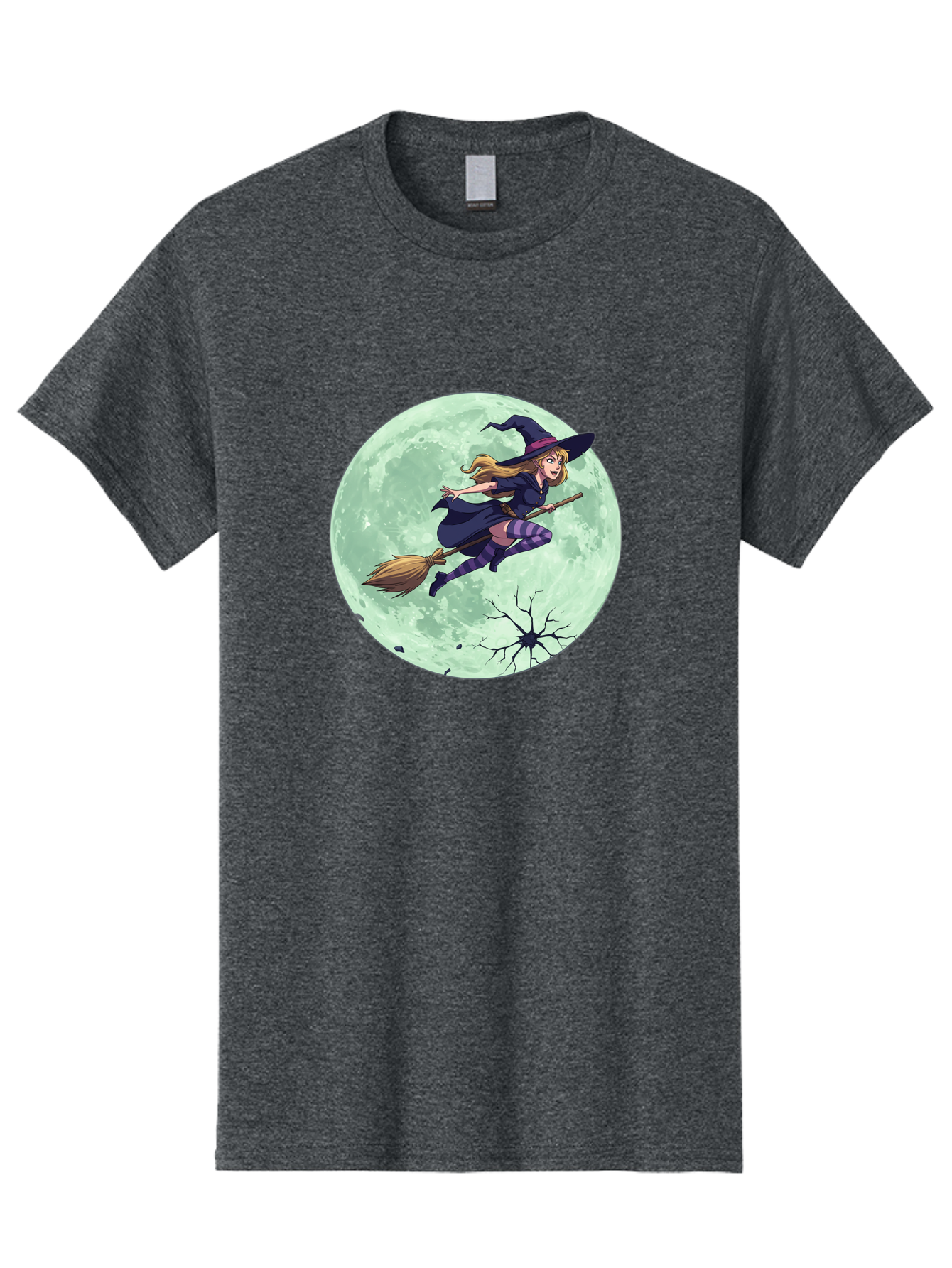 Witch-Flying-Broomstick Men'S Graphic Tee, 100% Cotton, Comfortable Casual Summer Wear, Machine Washable, Witch Flying On Broomstick, Full Moon, Halloween Magic, Fantasy Illustration, Mystical Night, Supernatural Creatures, Cartoon Style Bad919