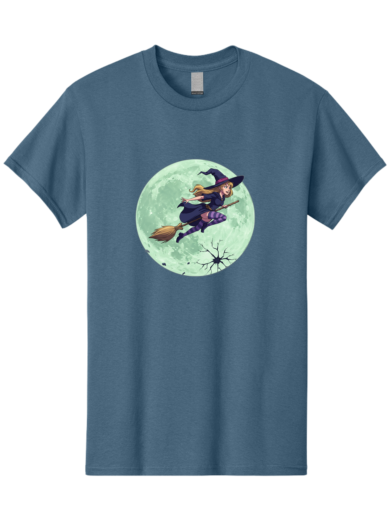 Witch-Flying-Broomstick Men'S Graphic Tee, 100% Cotton, Comfortable Casual Summer Wear, Machine Washable, Witch Flying On Broomstick, Full Moon, Halloween Magic, Fantasy Illustration, Mystical Night, Supernatural Creatures, Cartoon Style Bad919